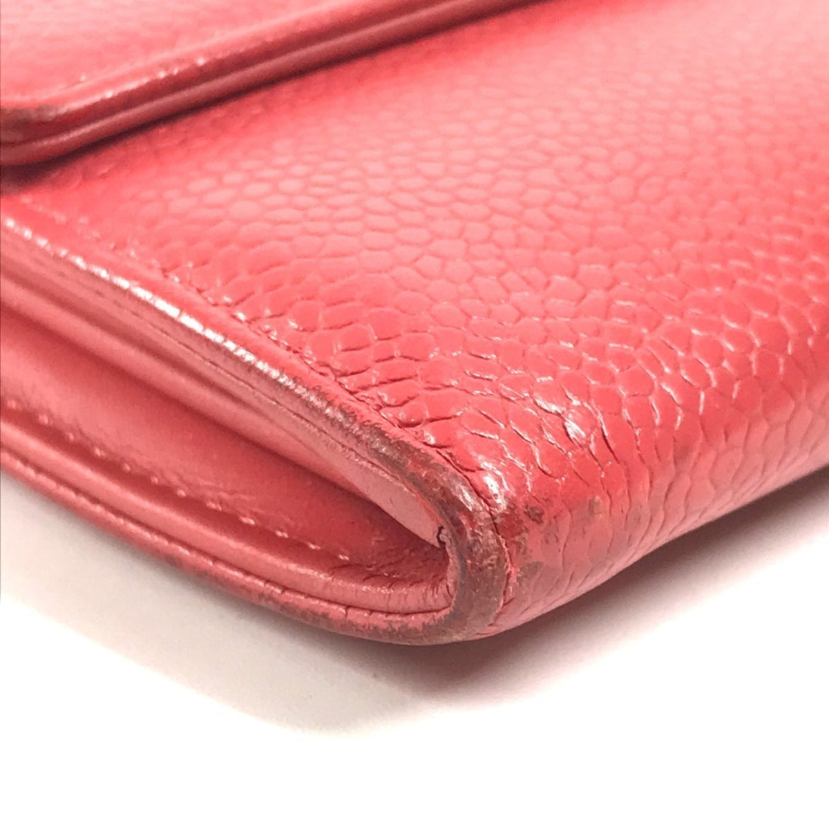 Chanel Red Color Grained Calfskin Long Wallet (Bi-Fold) (Pre-Owned)