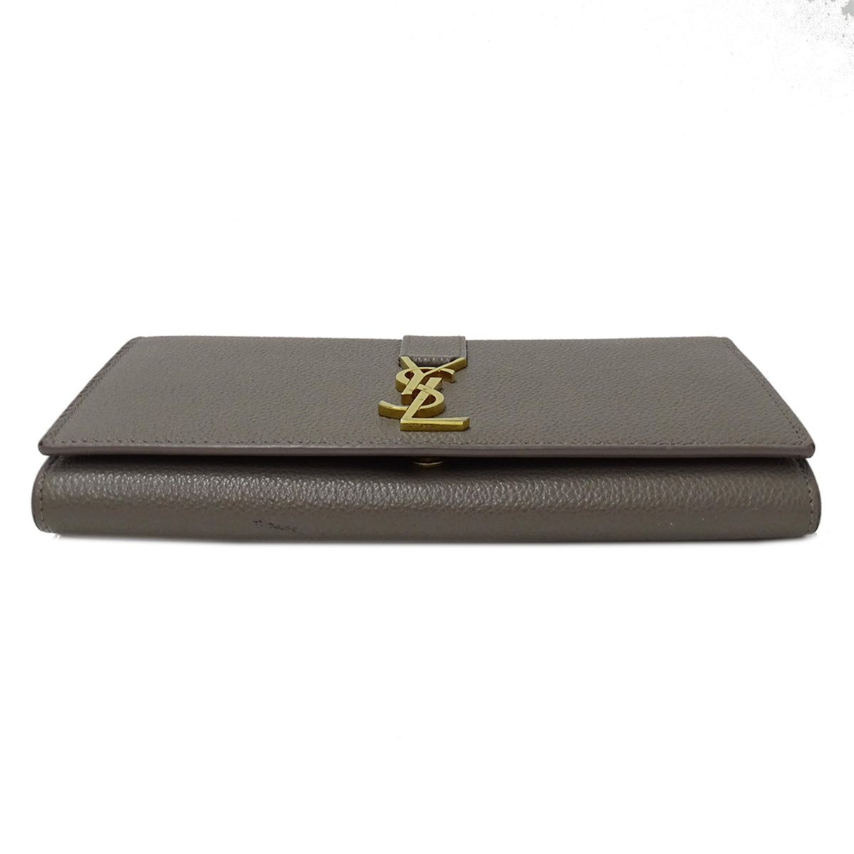Saint Laurent Gray Leather Long Wallet (Bi-Fold) (Pre-Owned)
