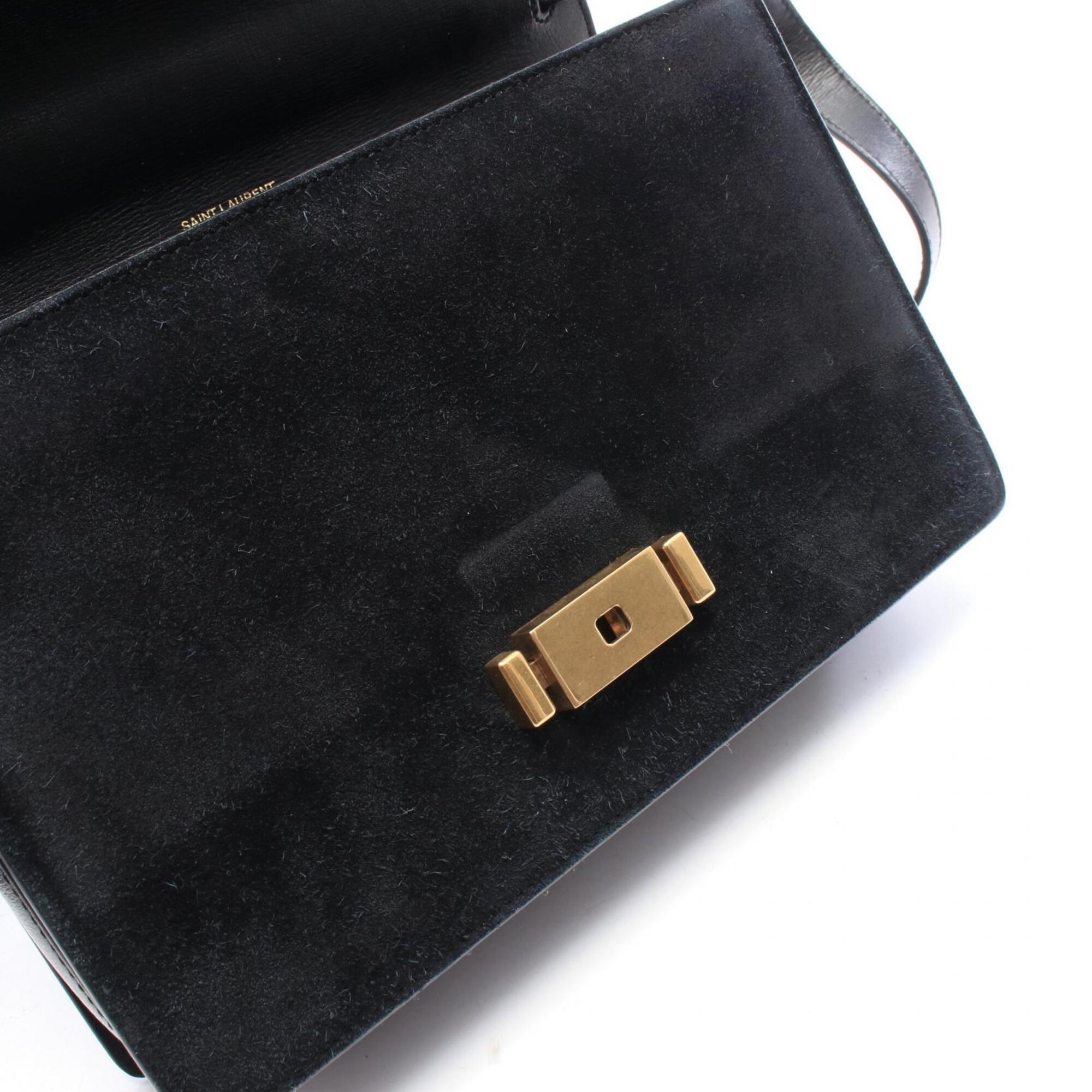 Saint Laurent Black Leather Suede Handbag Shoulder Bag (Pre-Owned)