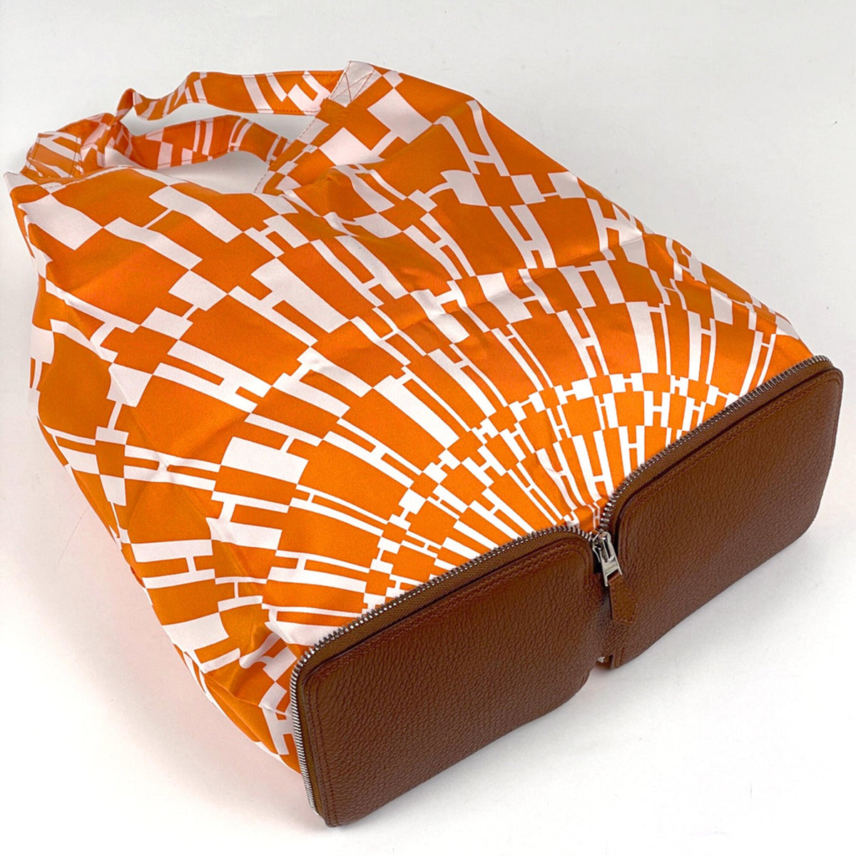 Hermes Brown Orange Leather Silk Eco-Bag Tote Bag (Pre-Owned)