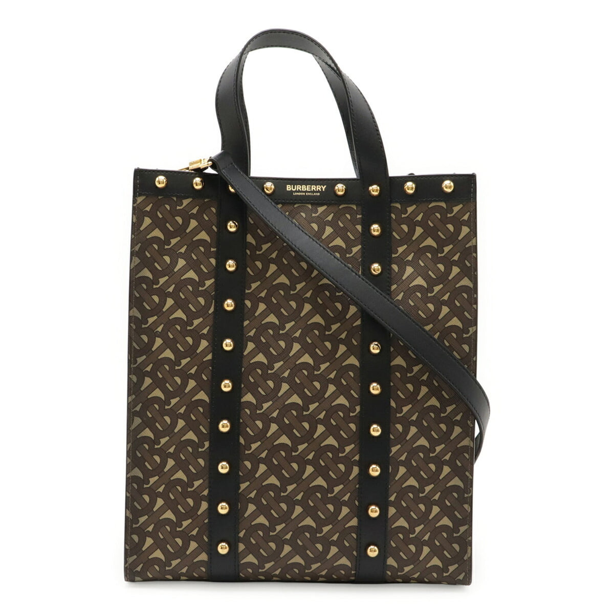 Burberry Beige Brown Black Pvc Leather Shoulder Bag Tote Bag (Pre-Owned)