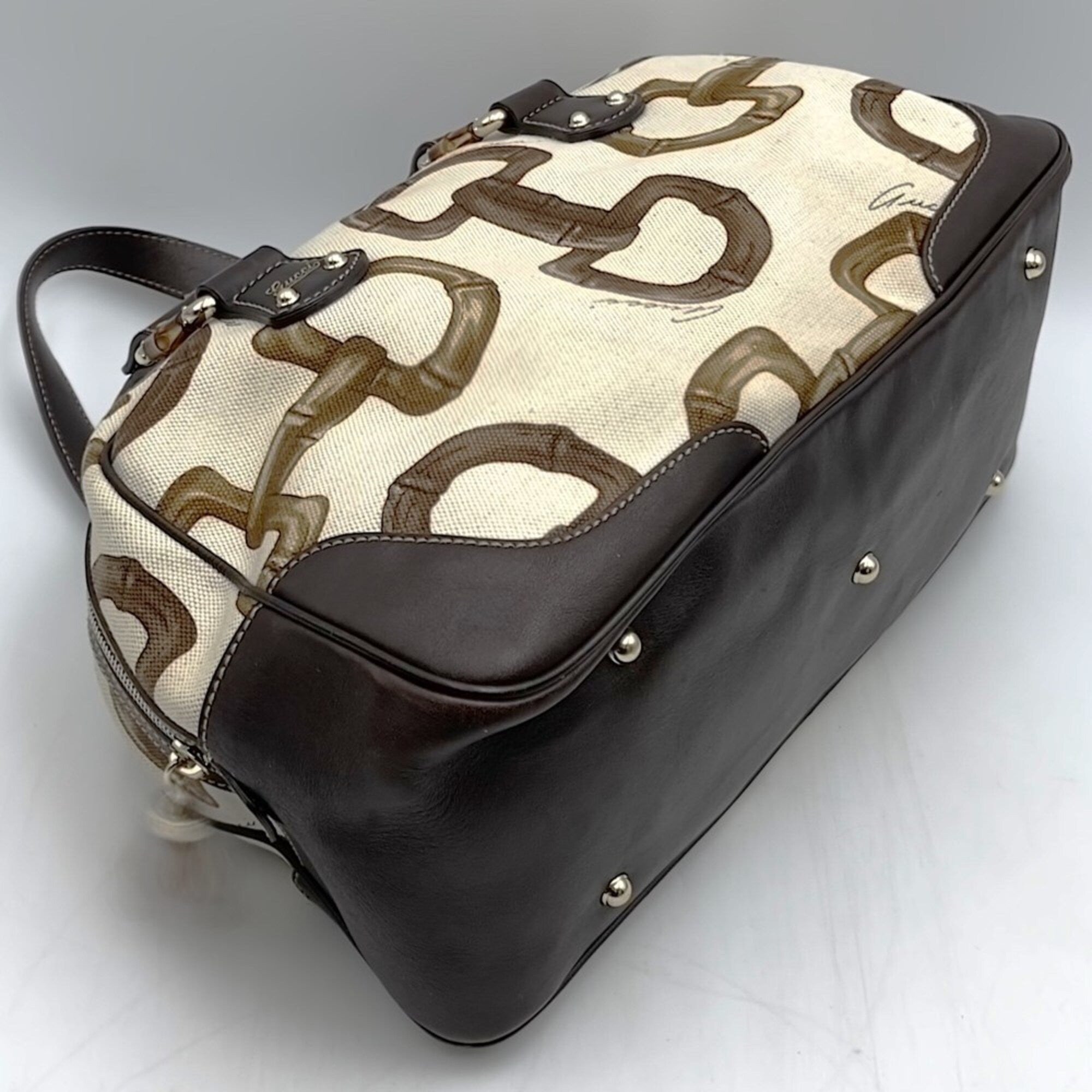 Gucci Beige Canvas Leather Tote Bag (Pre-Owned)