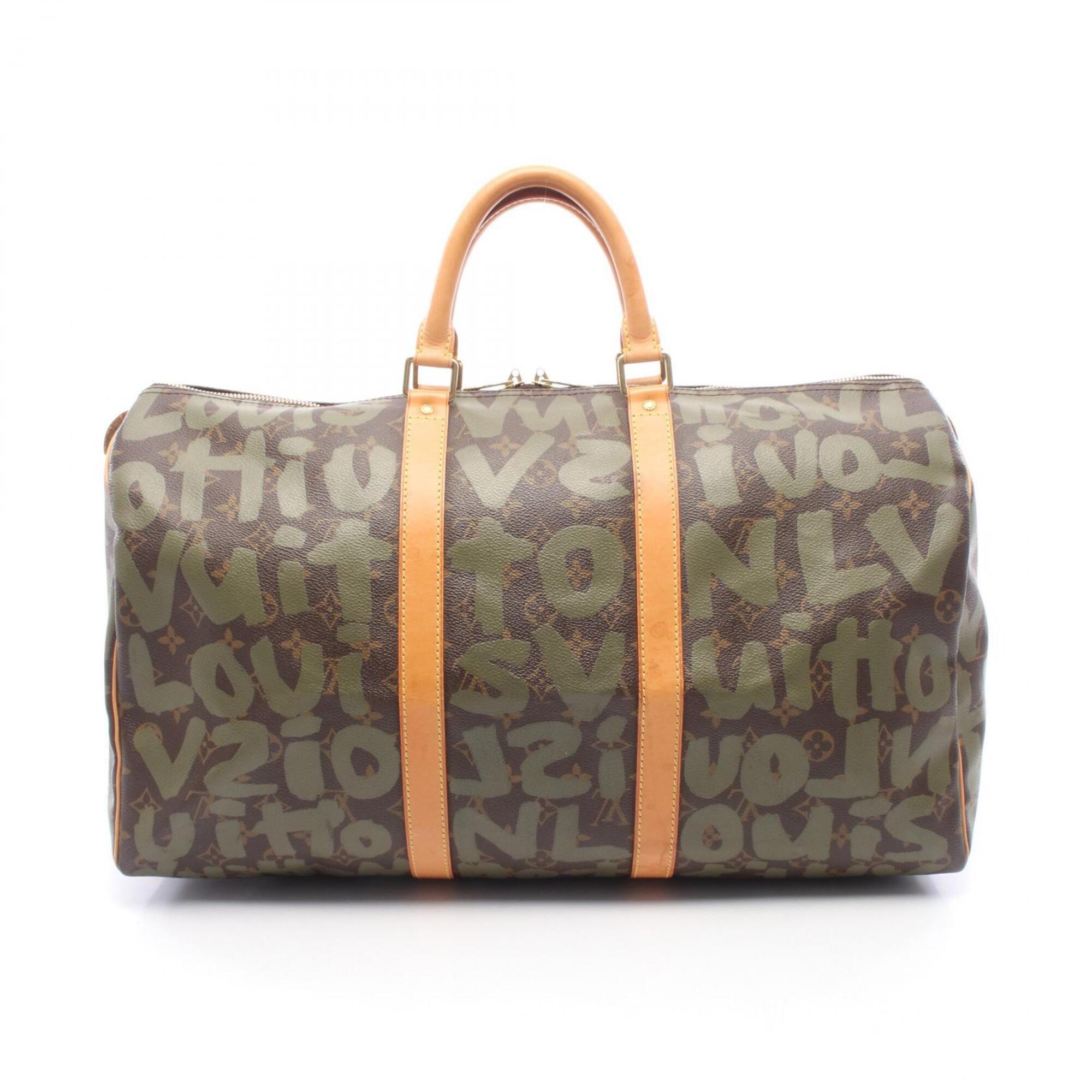 Louis Vuitton Brown Khaki Coated Canvas Leather Boston Bag Handbag (Pre-Owned)