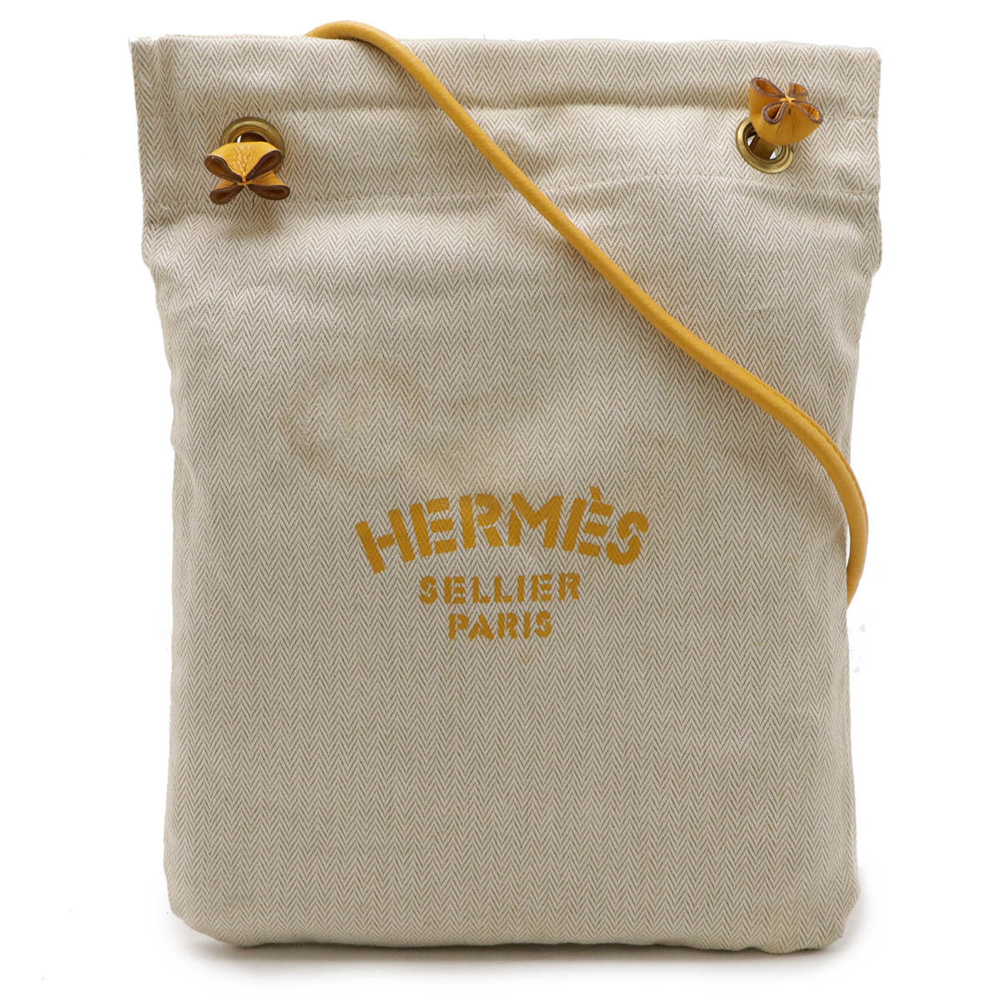 Hermes Natural Yellow Toile Chevron Leather Shoulder Bag (Pre-Owned)