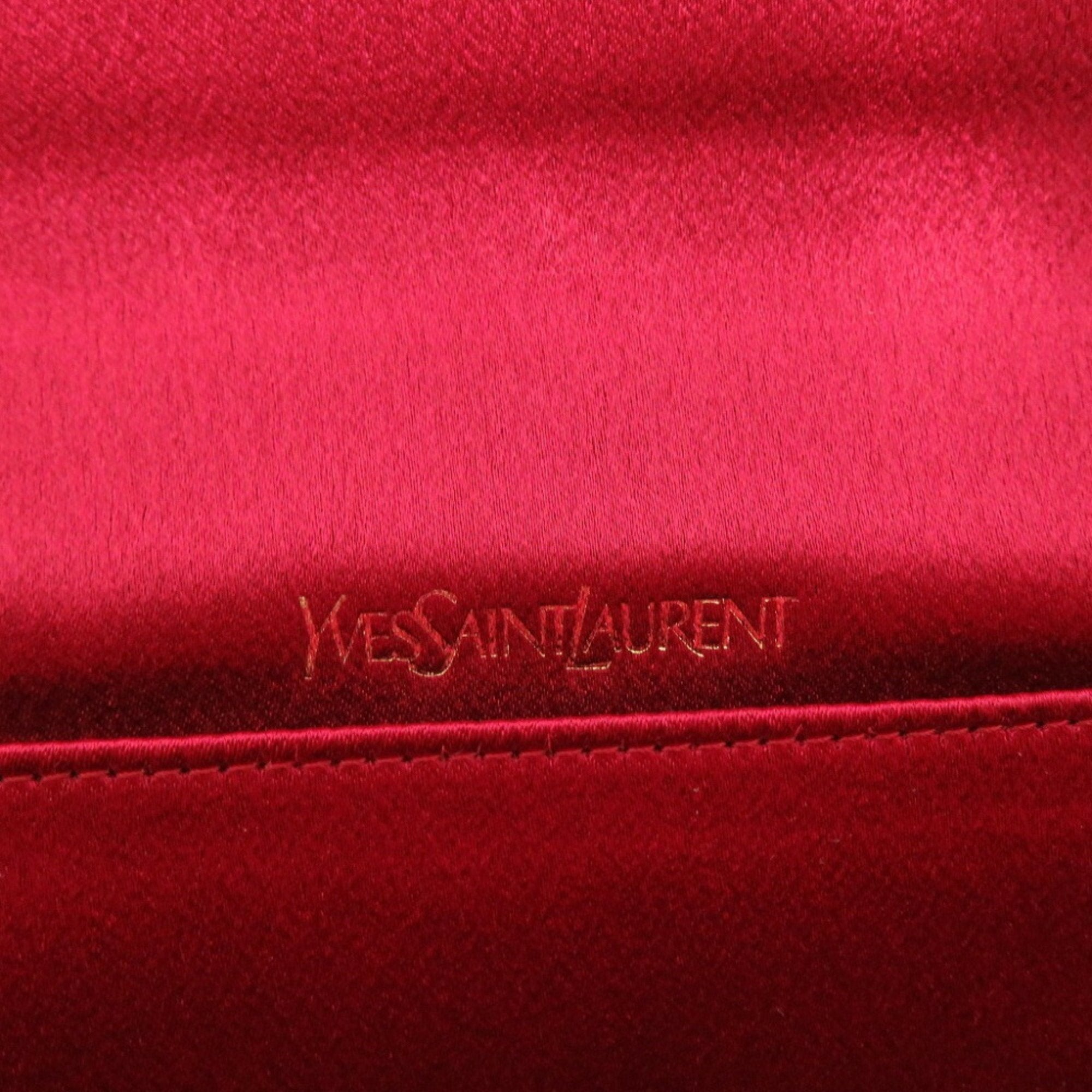 Yves Saint Laurent Red Color Satin Clutch Bag (Pre-Owned)