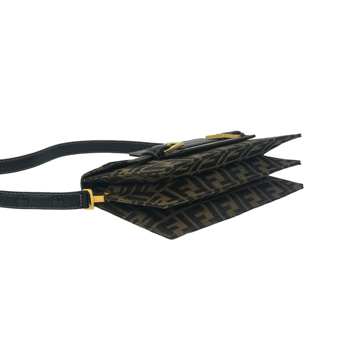 Fendi Black Brown Canvas Leather Shoulder Bag (Pre-Owned)