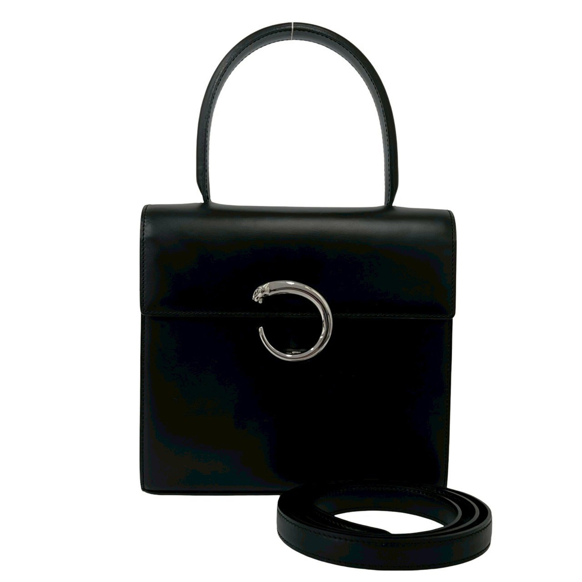 Cartier Black Leather Handbag Shoulder Bag (Pre-Owned)
