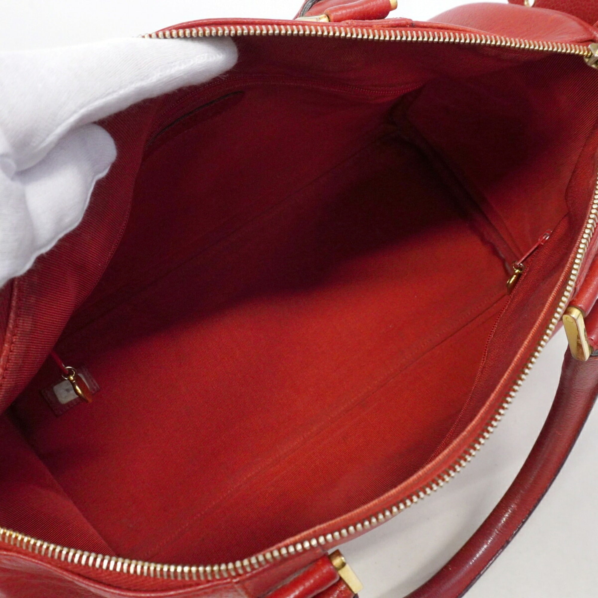 Chanel Red Color Grained Calfskin Handbag (Pre-Owned)