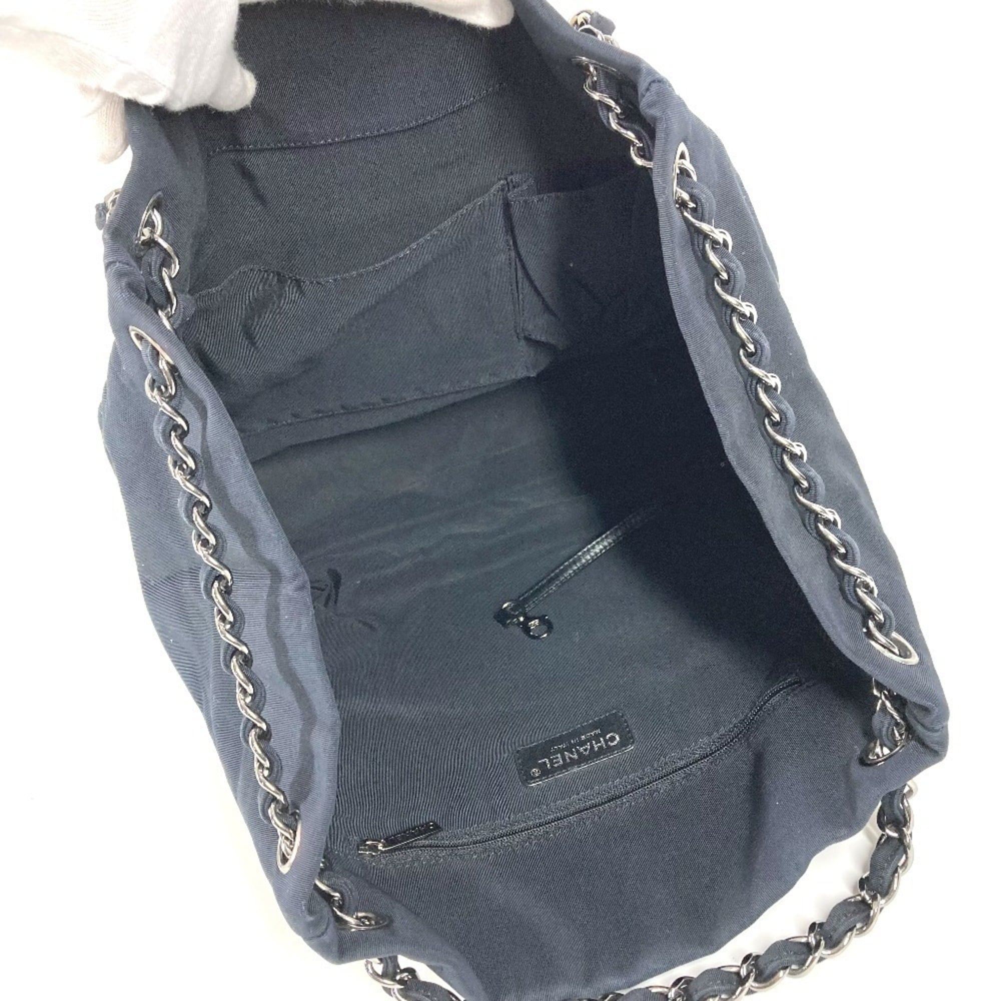Chanel 2.55 Black White Nylon Canvas Shoulder Bag Tote Bag (Pre-Owned)