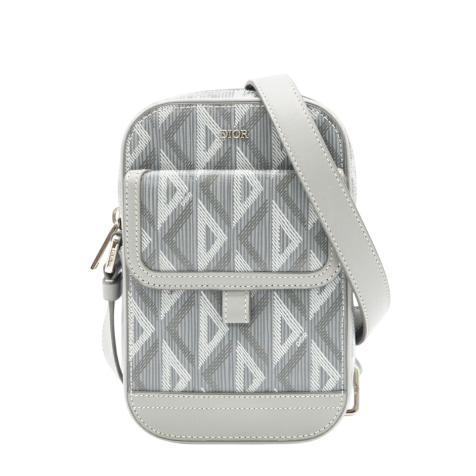 Christian Dior Gray White Leather Shoulder Bag (Pre-Owned)