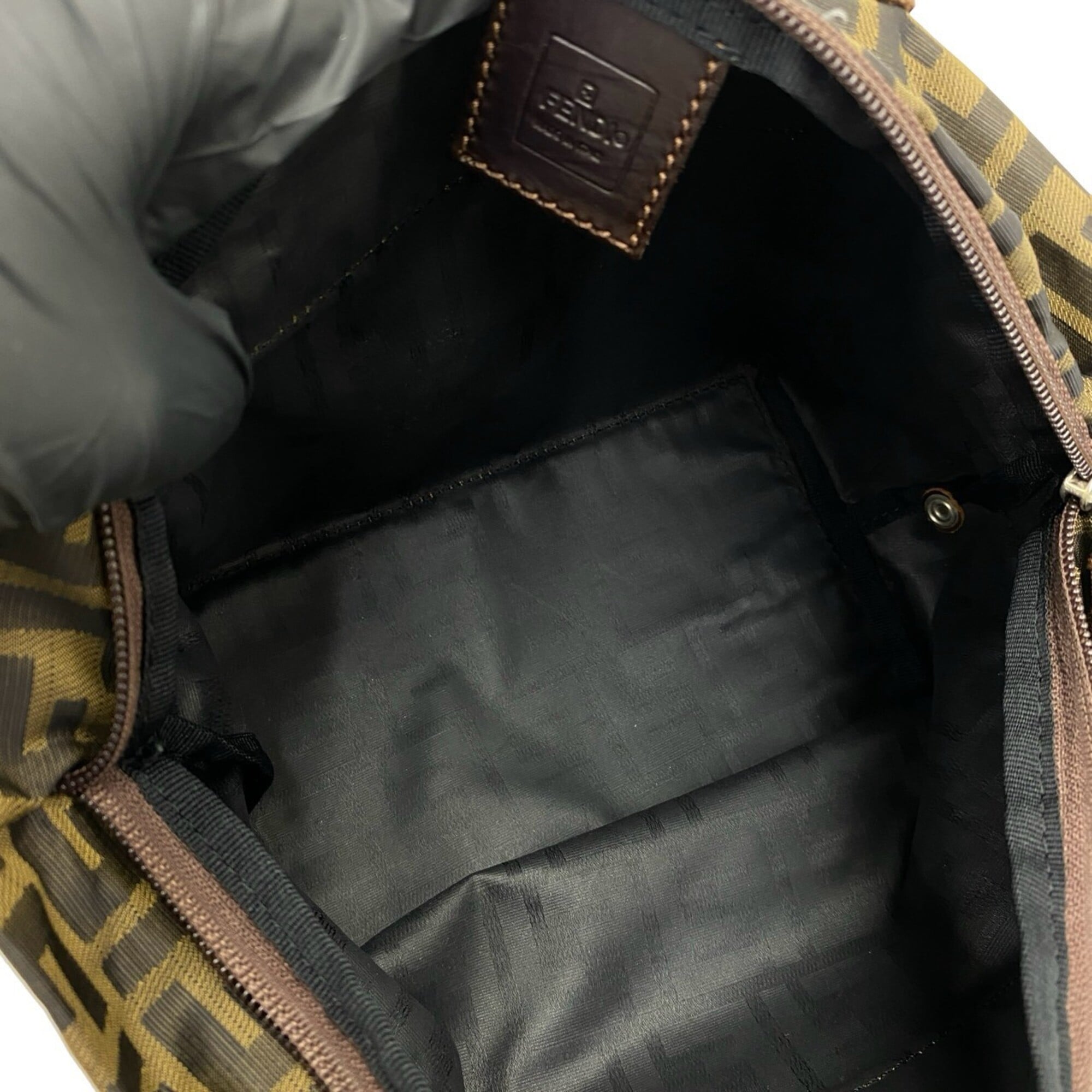 Fendi Black Brown Khaki Nylon Leather Handbag Tote Bag (Pre-Owned)