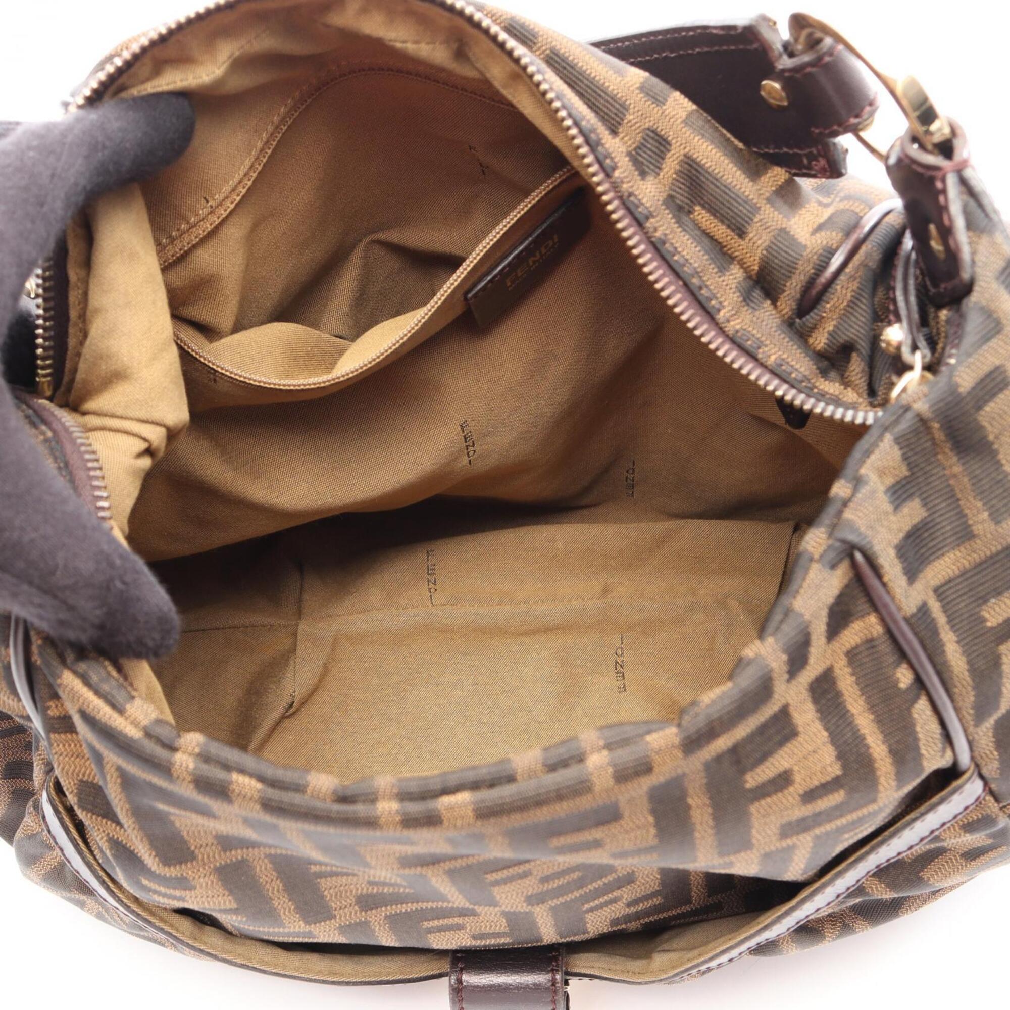 Fendi Black Brown Canvas Leather Handbag Shoulder Bag (Pre-Owned)