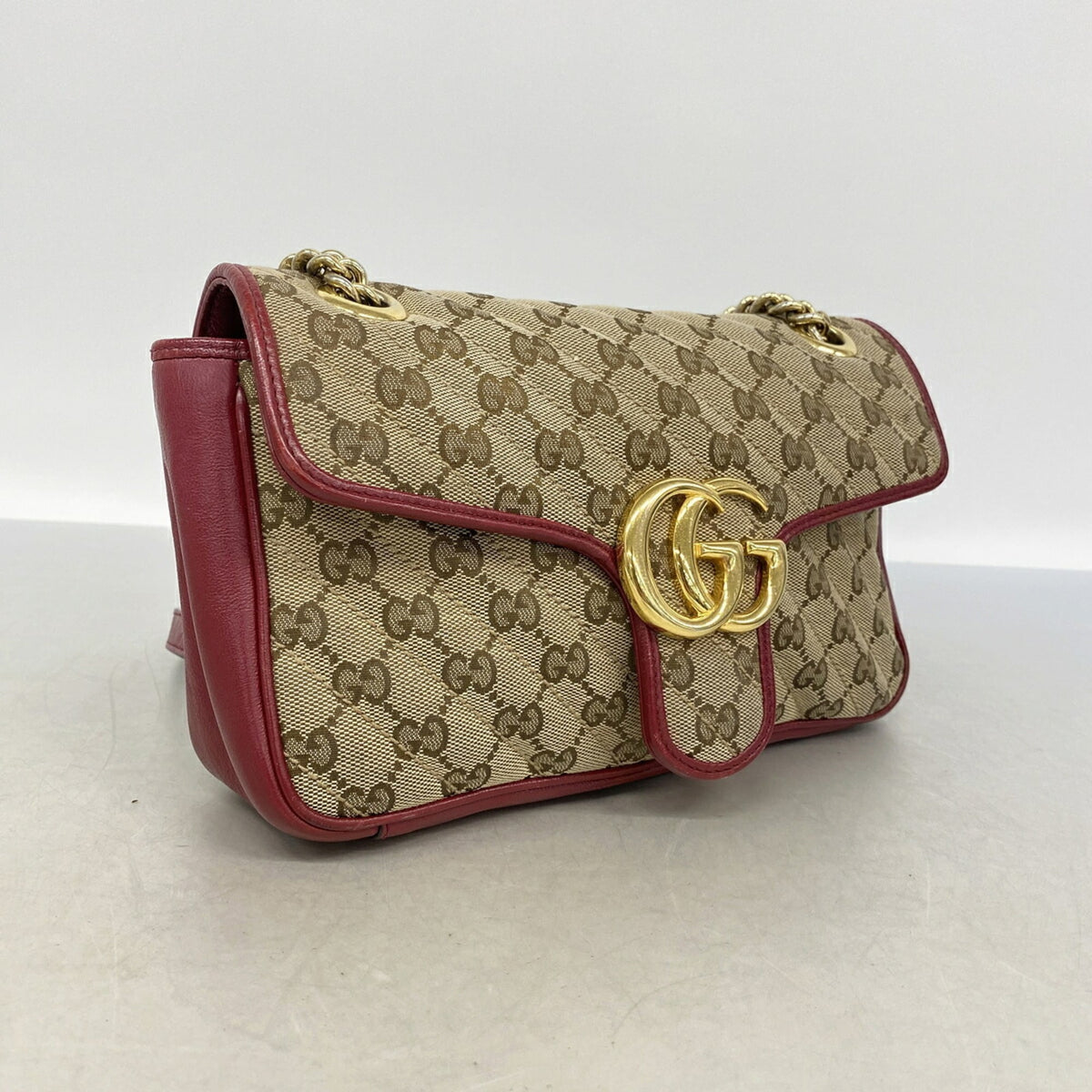 Gucci Beige Red Color Canvas Leather Shoulder Bag (Pre-Owned)