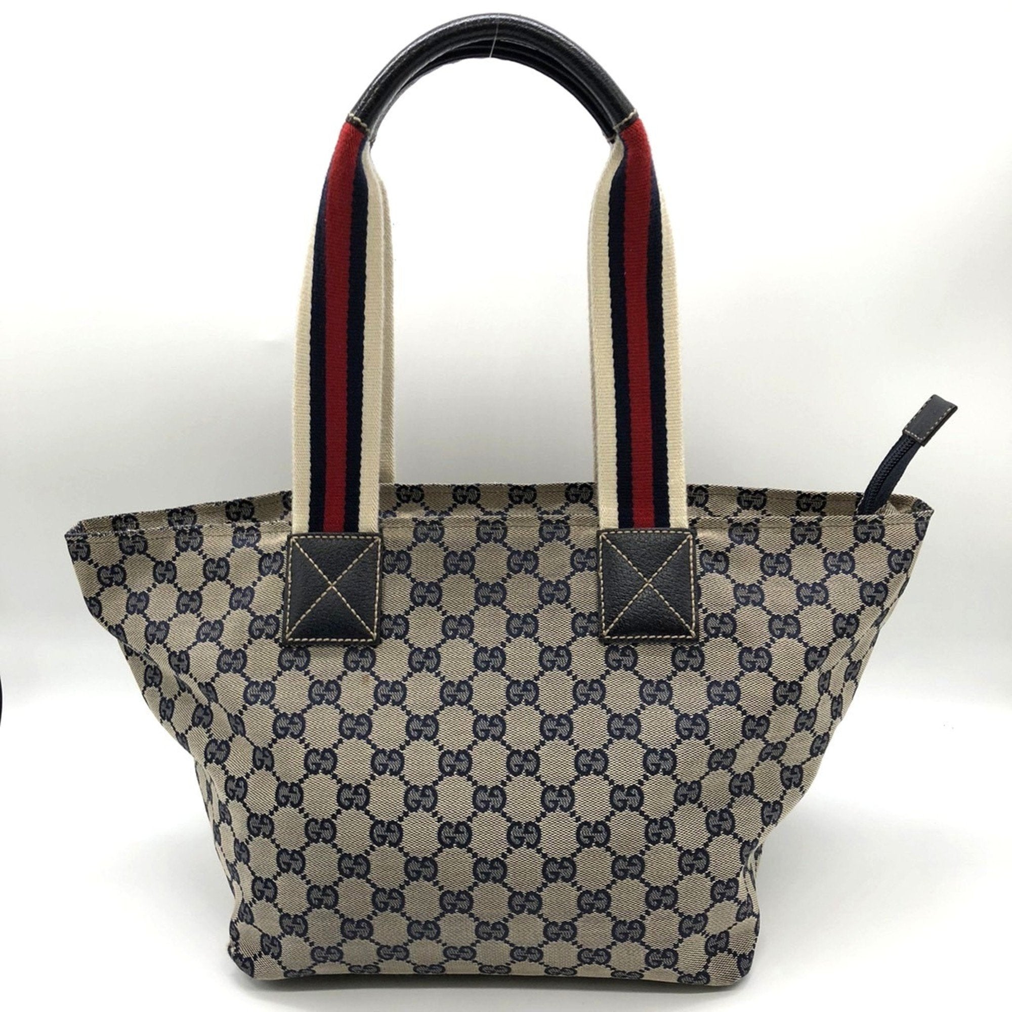Gucci Gg Canvas Navy Gg Canvas Leather Tote Bag (Pre-Owned)