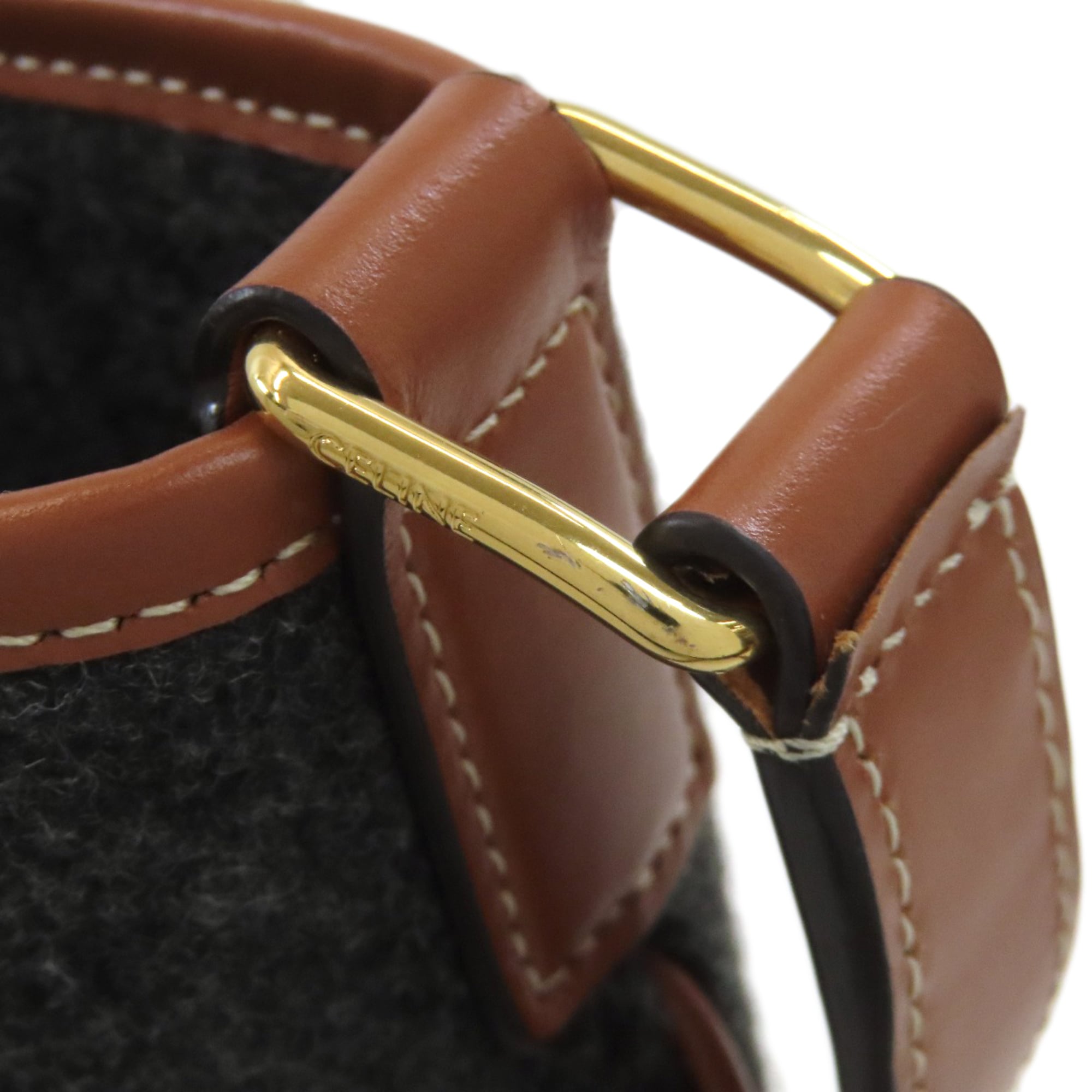 Celine Brown Gray Felt Leather Shoulder Bag (Pre-Owned)