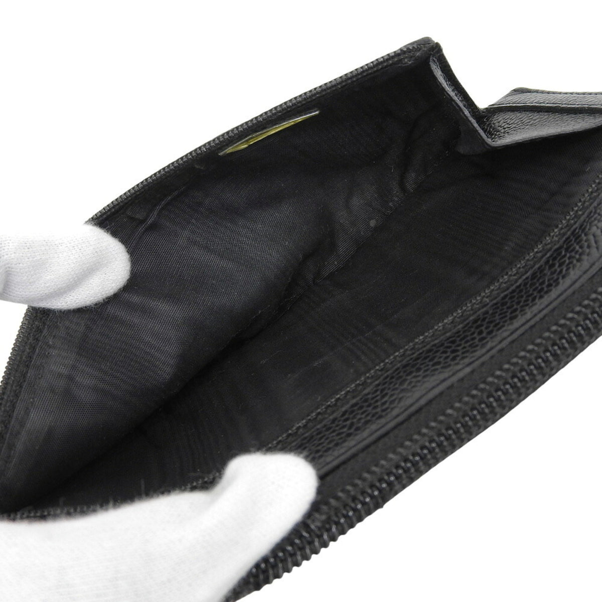 Chanel Black Grained Calfskin Long Wallet (Bi-Fold) (Pre-Owned)