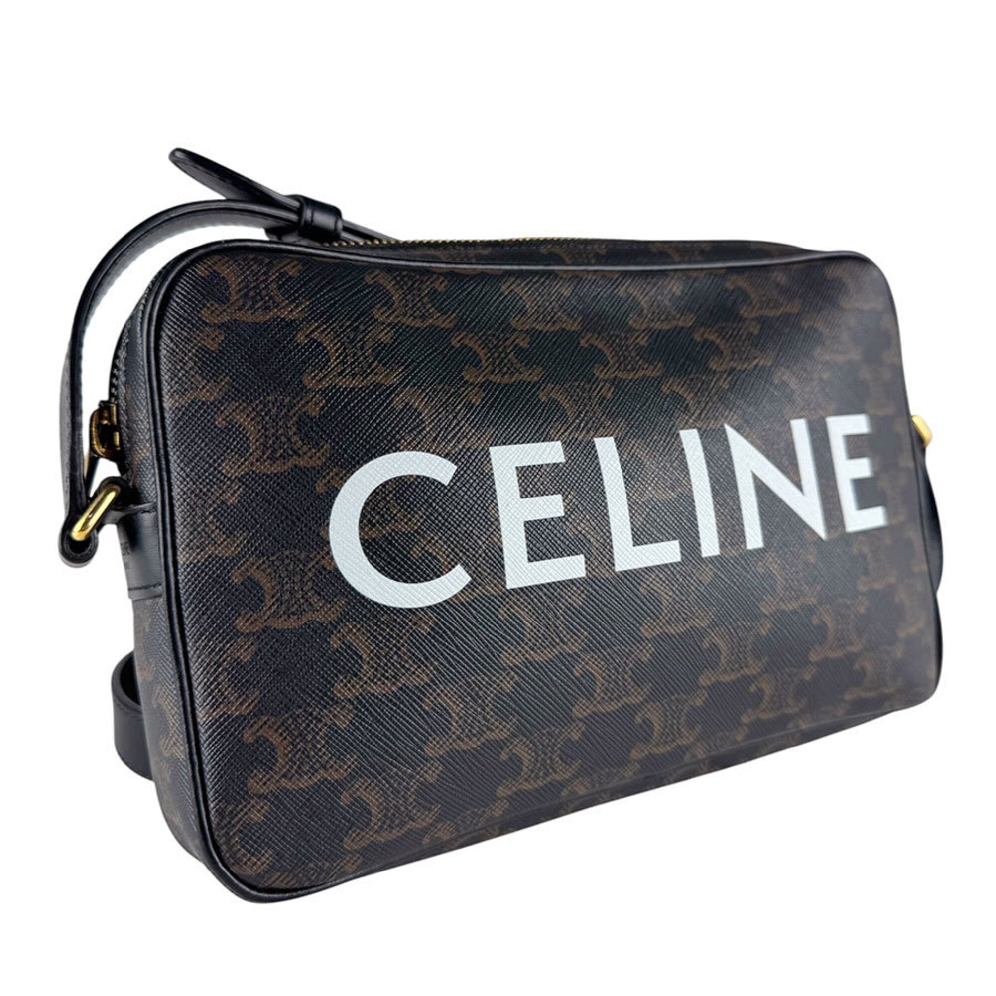 Celine Black Brown Coated Canvas Messenger Bag Shoulder Bag (Pre-Owned)