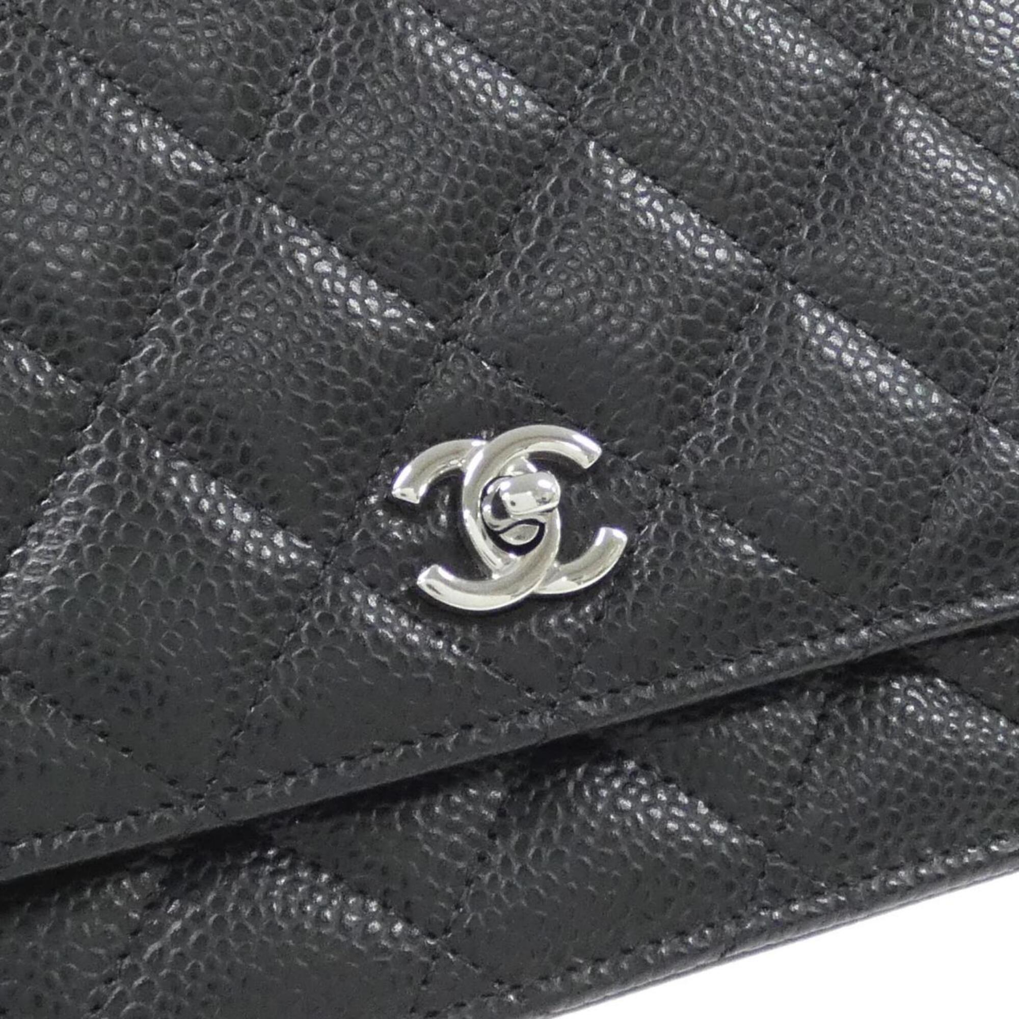 Chanel Black Bordeaux Grained Calfskin Chain/Shoulder Wallet (Pre-Owned)