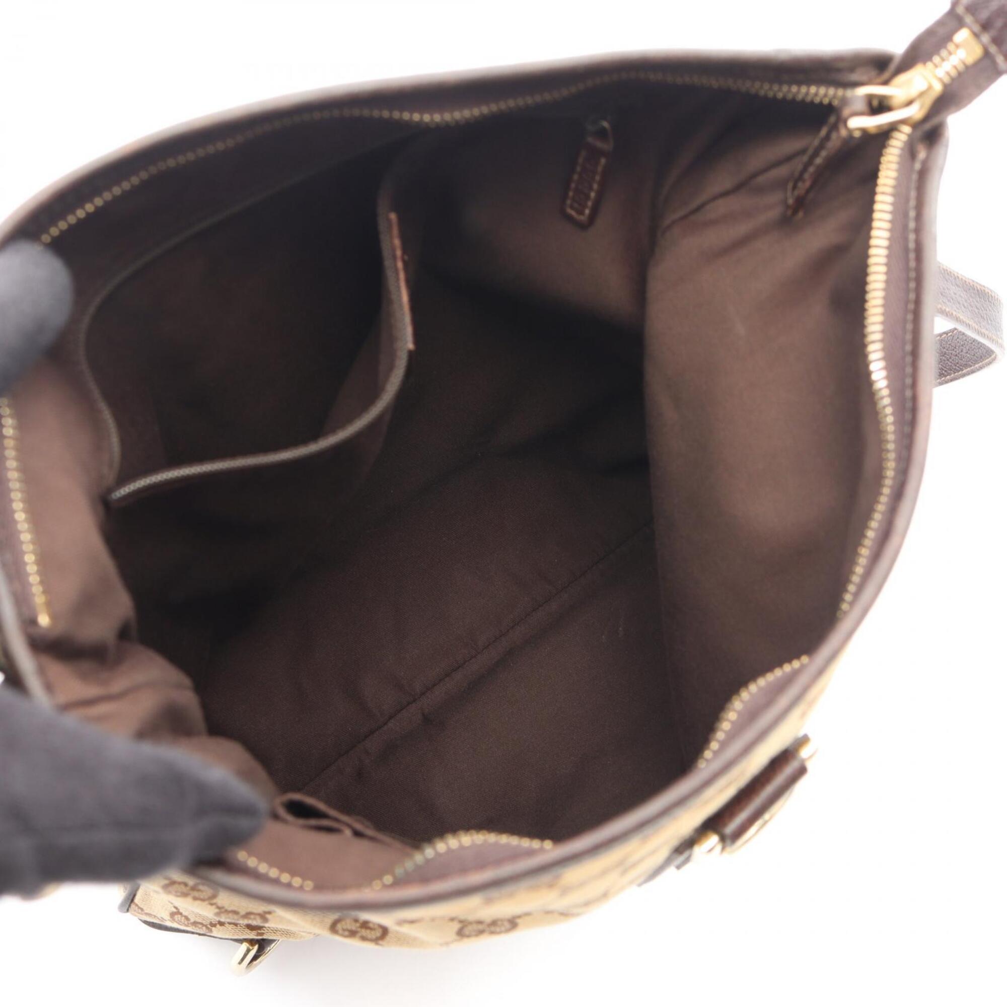 Gucci Beige Brown Canvas Leather Handbag Shoulder Bag (Pre-Owned)