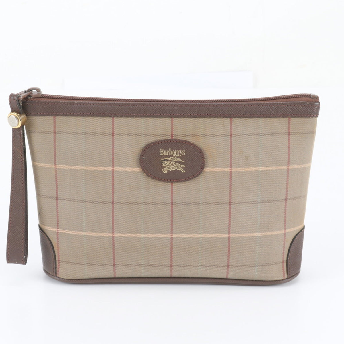 Burberry Brown Leather Canvas Clutch Bag Pouch (Pre-Owned)