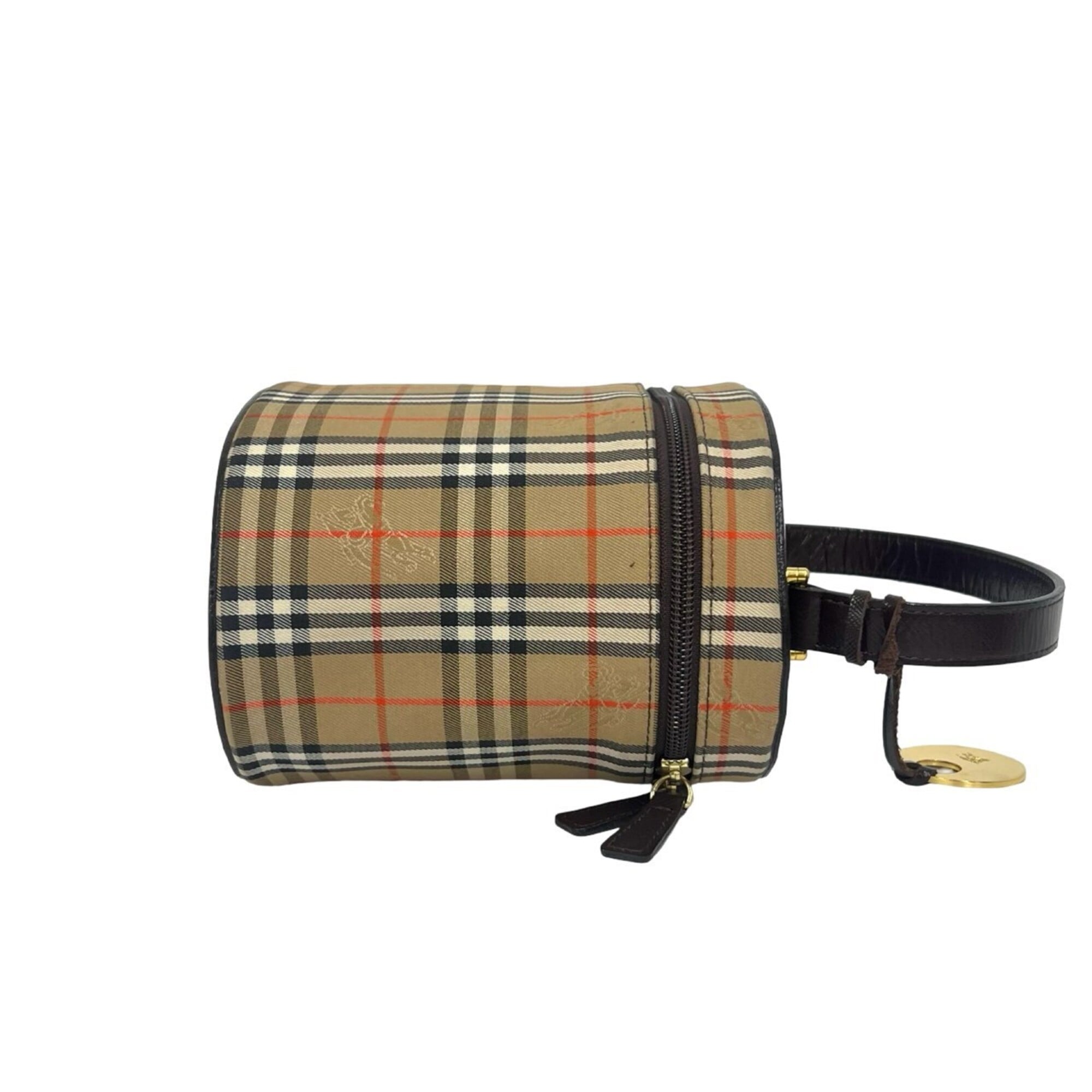 Burberry Beige Brown Leather Canvas Handbag (Pre-Owned)