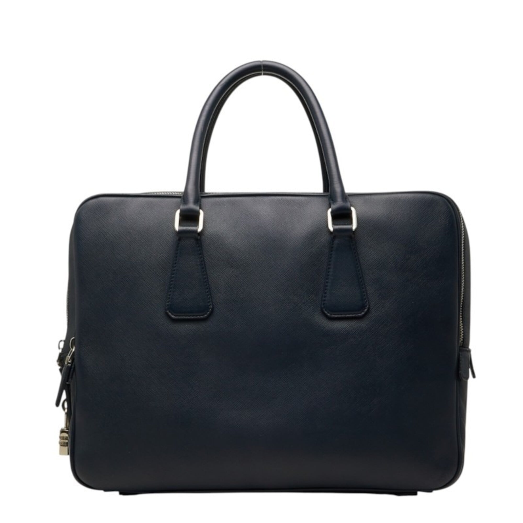 Prada Navy Saffiano Triangle Leather Briefcase (Pre-Owned)