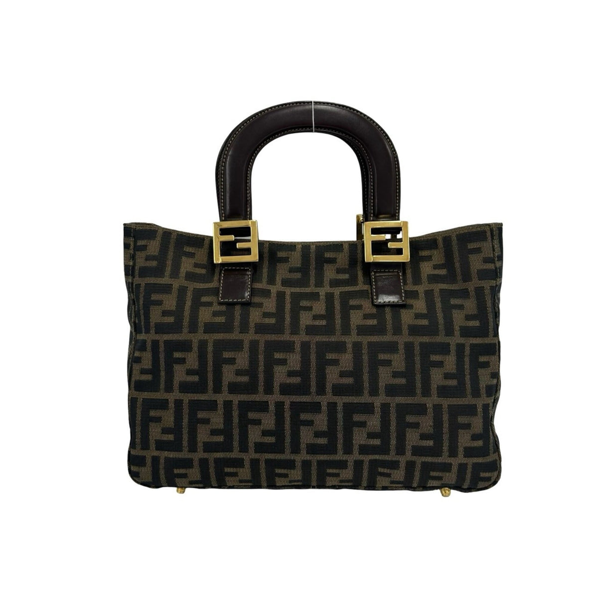 Fendi Black Brown Canvas Leather Handbag Tote Bag (Pre-Owned)