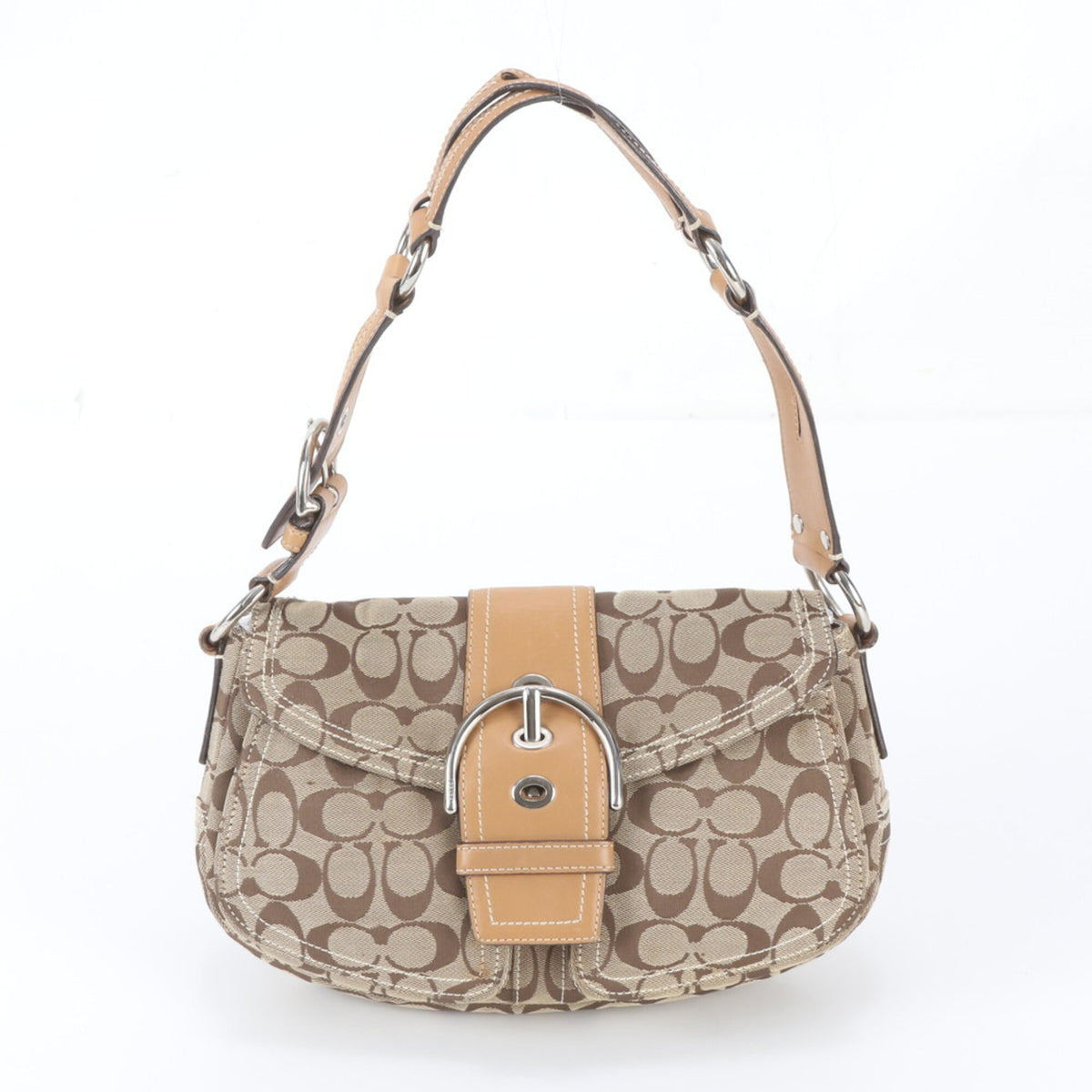 Coach Brown Leather Canvas Shoulder Bag Tote Bag (Pre-Owned)