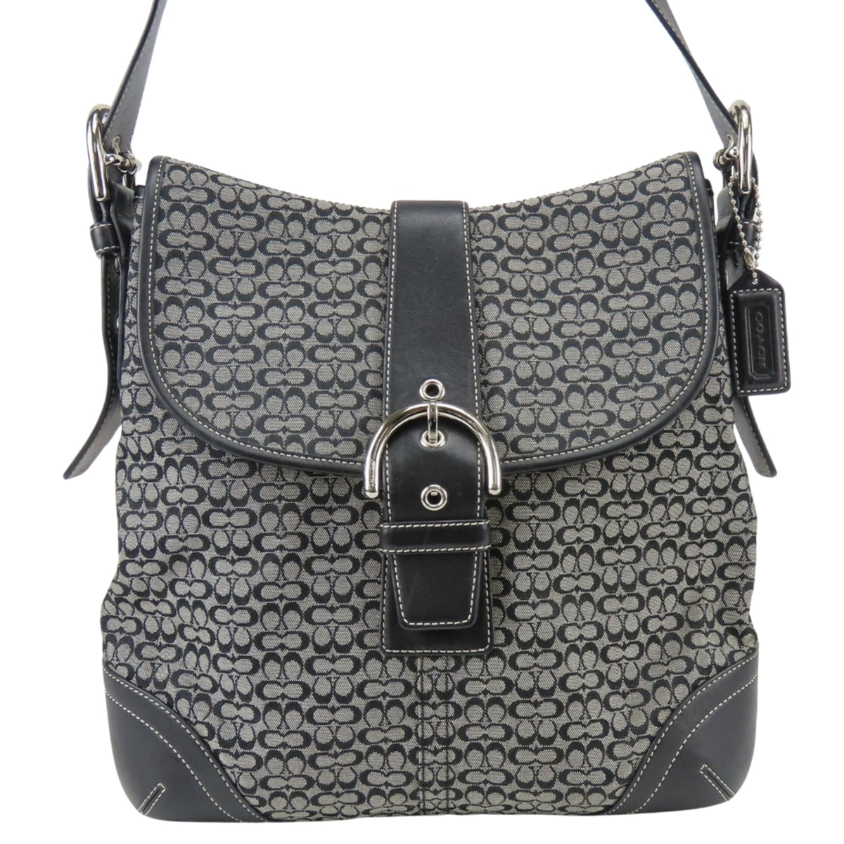 Coach Black Gray Signature Line Shoulder Bag (Pre-Owned)