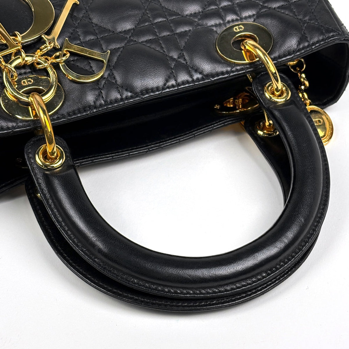 Christian Dior Lady Dior Black Leather Handbag (Pre-Owned)