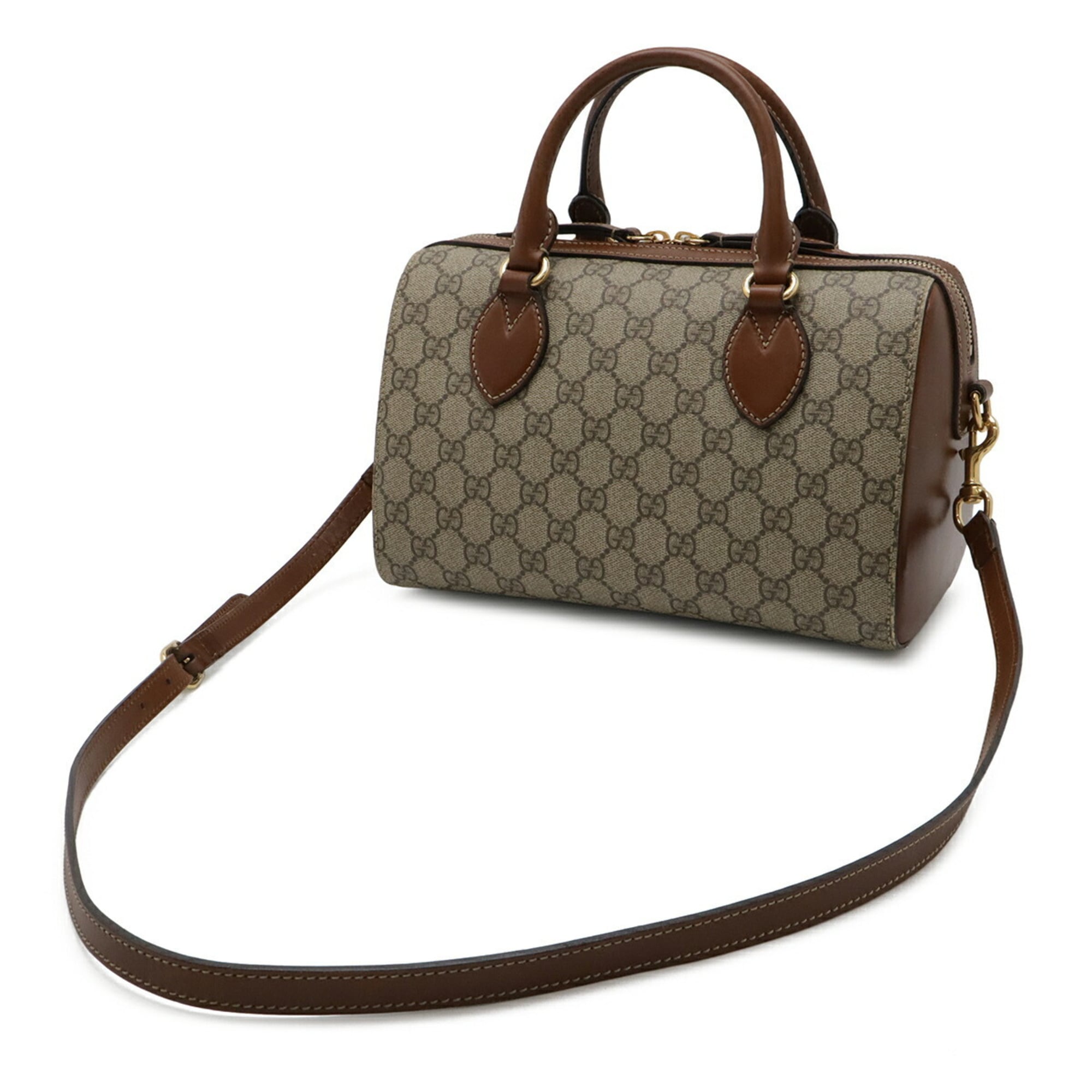 Gucci Beige Brown Gg Supreme Canvas Pvc Coated Canvas Leather Handbag Shoulder Bag (Pre-Owned)