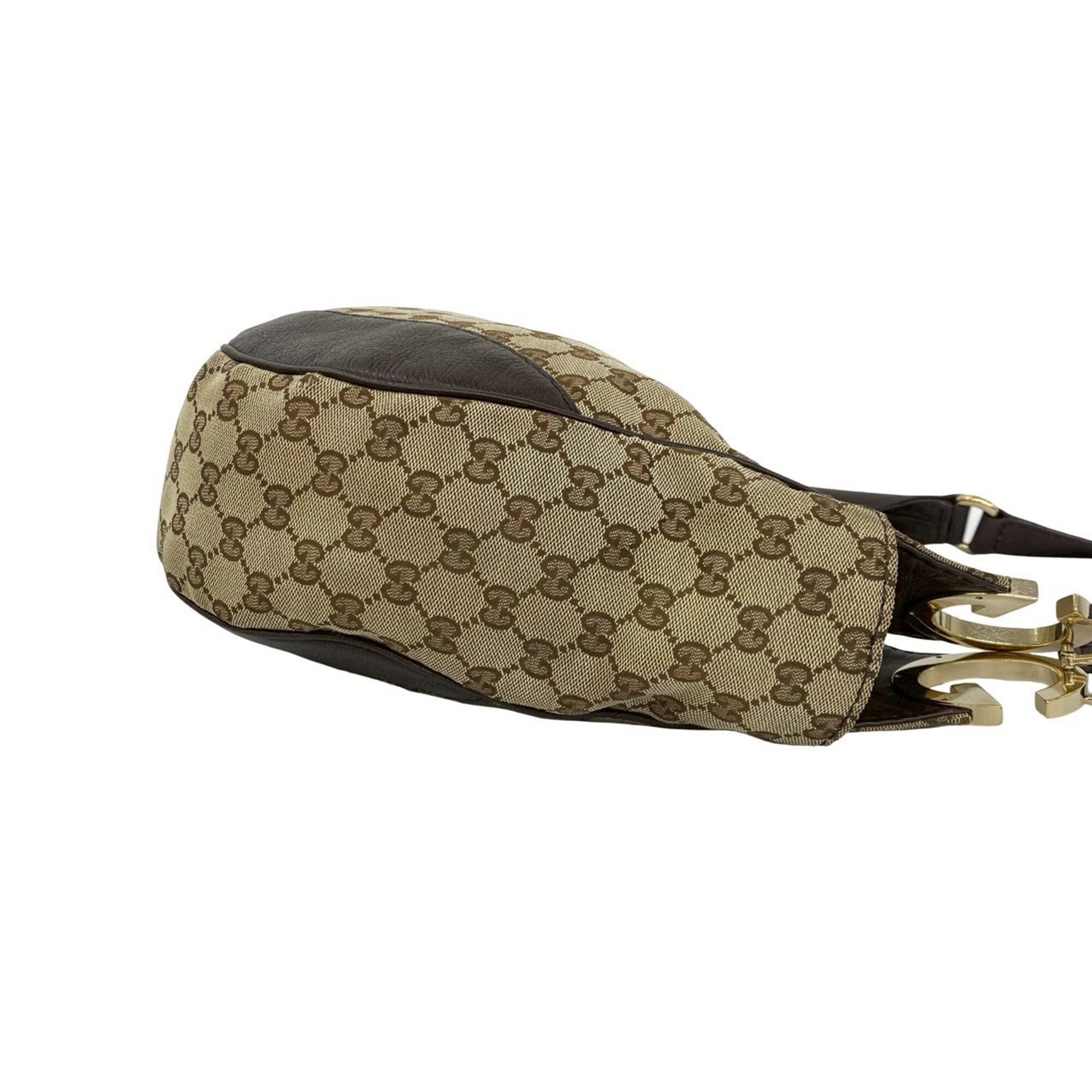 Gucci Beige Brown Canvas Leather Shoulder Bag (Pre-Owned)