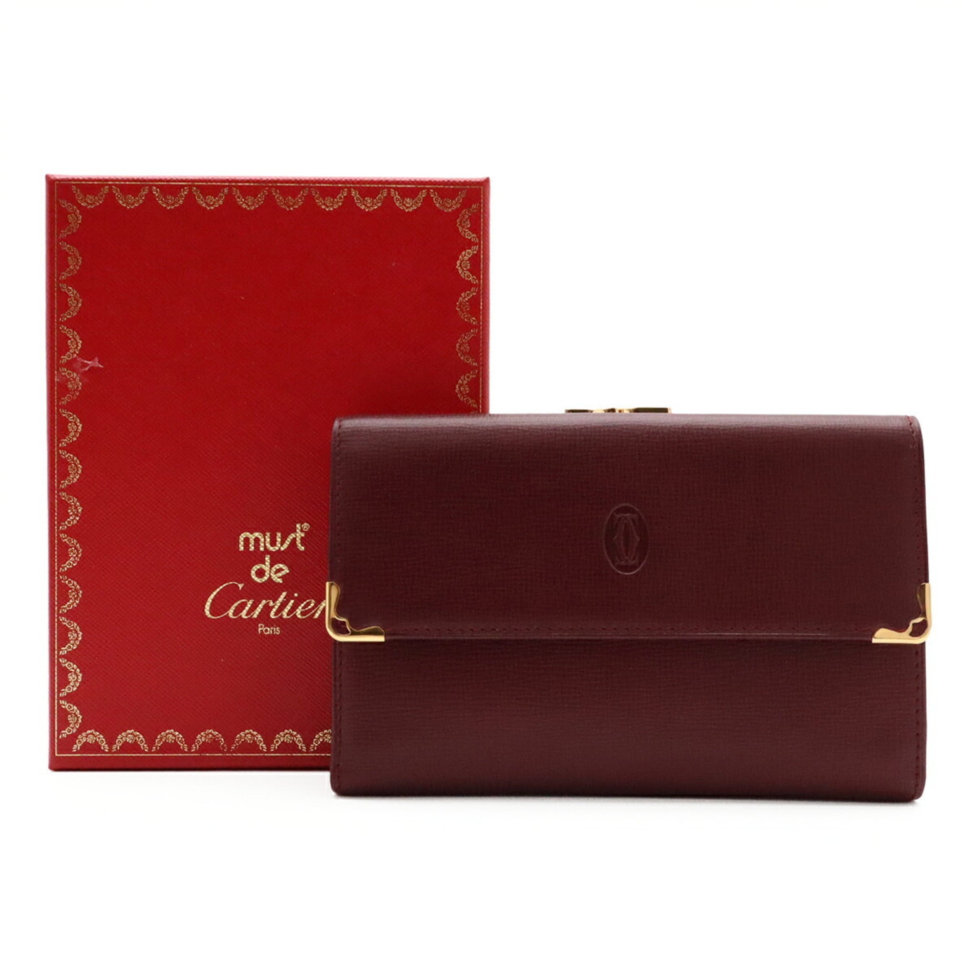 Cartier Bordeaux Leather Wallet (Tri-Fold) (Pre-Owned)