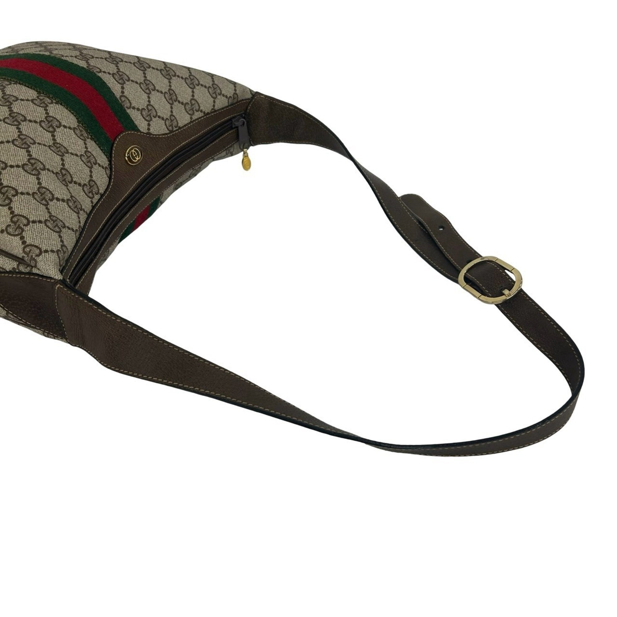 Gucci Brown Green Red Color Leather Pvc Shoulder Bag (Pre-Owned)