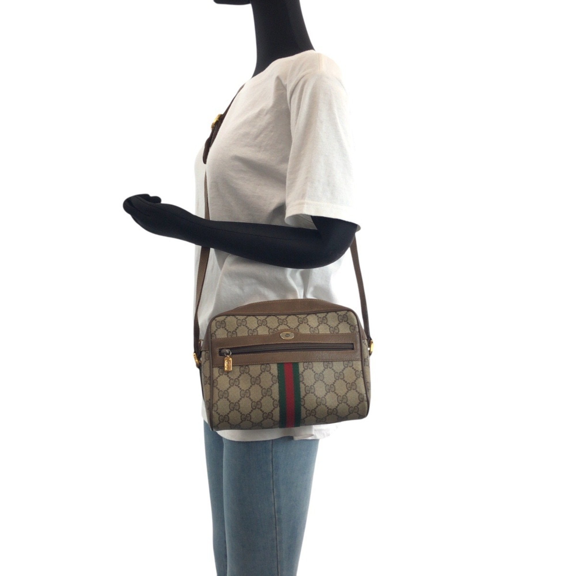 Gucci Beige Brown Gg Supreme Leather Shoulder Bag (Pre-Owned)