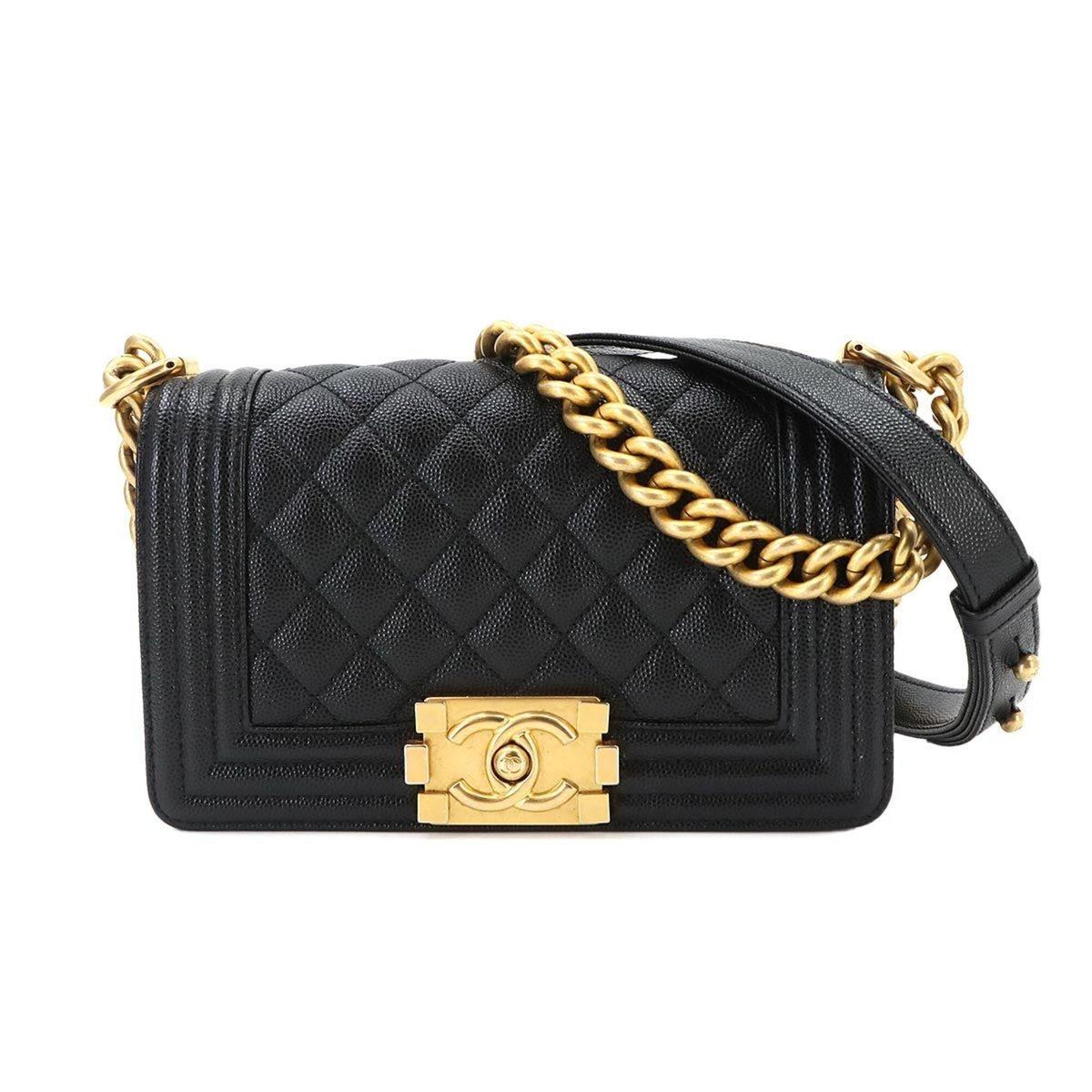 Chanel Black Grained Calfskin Handbag Shoulder Bag (Pre-Owned)