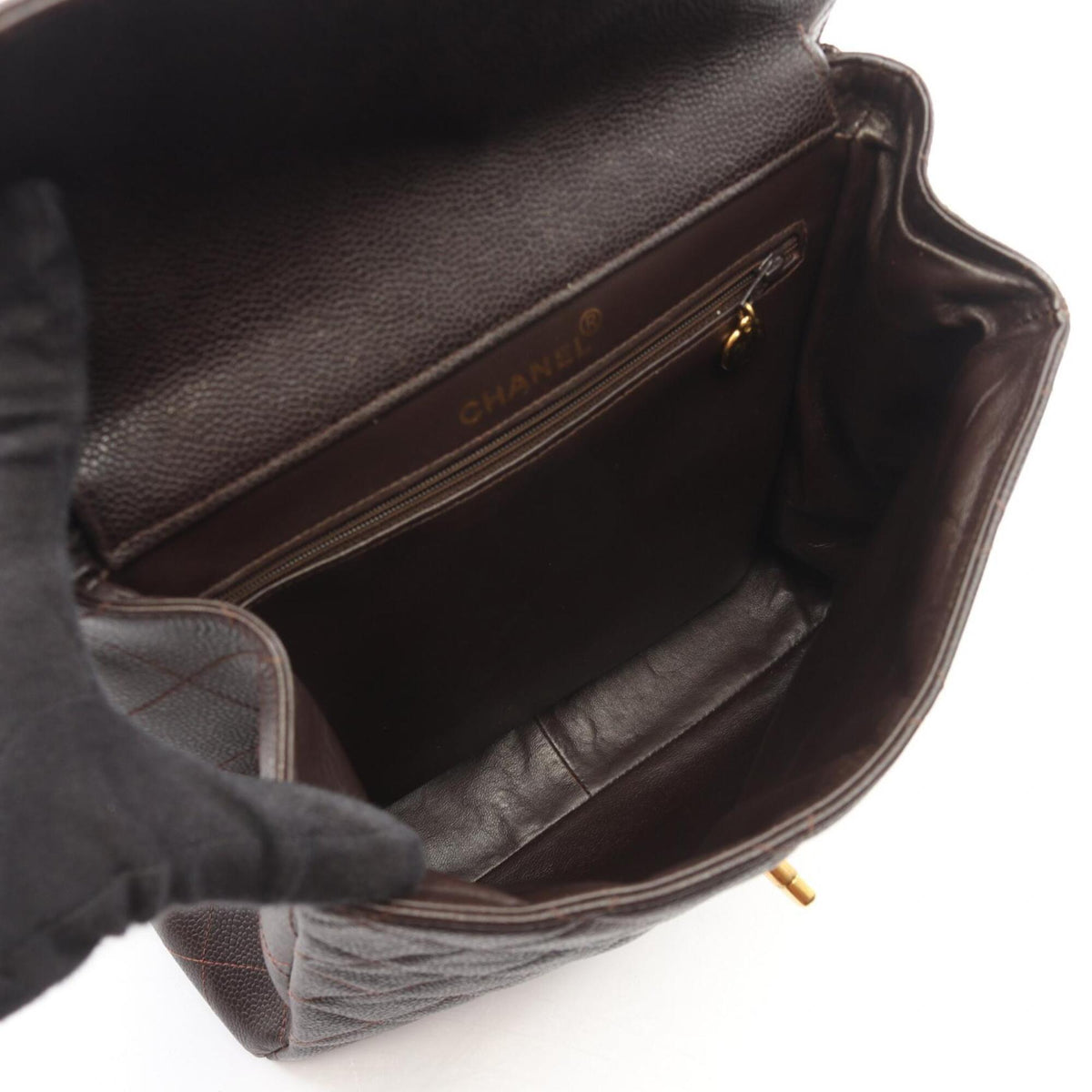 Chanel Brown Grained Calfskin Handbag Shoulder Bag (Pre-Owned)