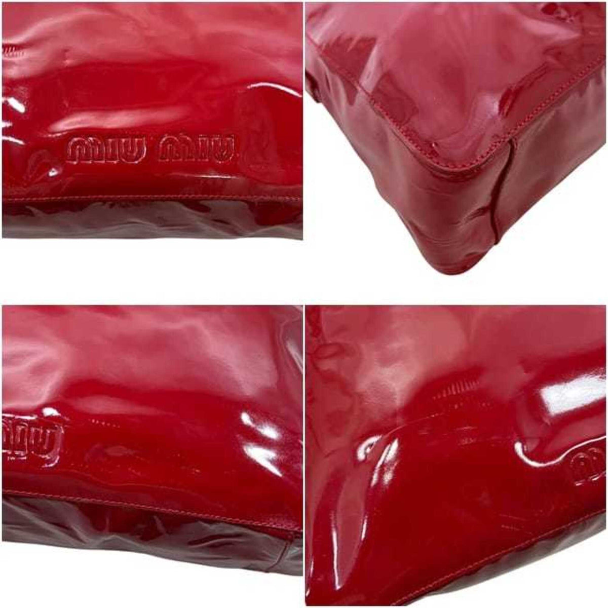Miu Miu Red Color Leather Boston Bag Tote Bag (Pre-Owned)