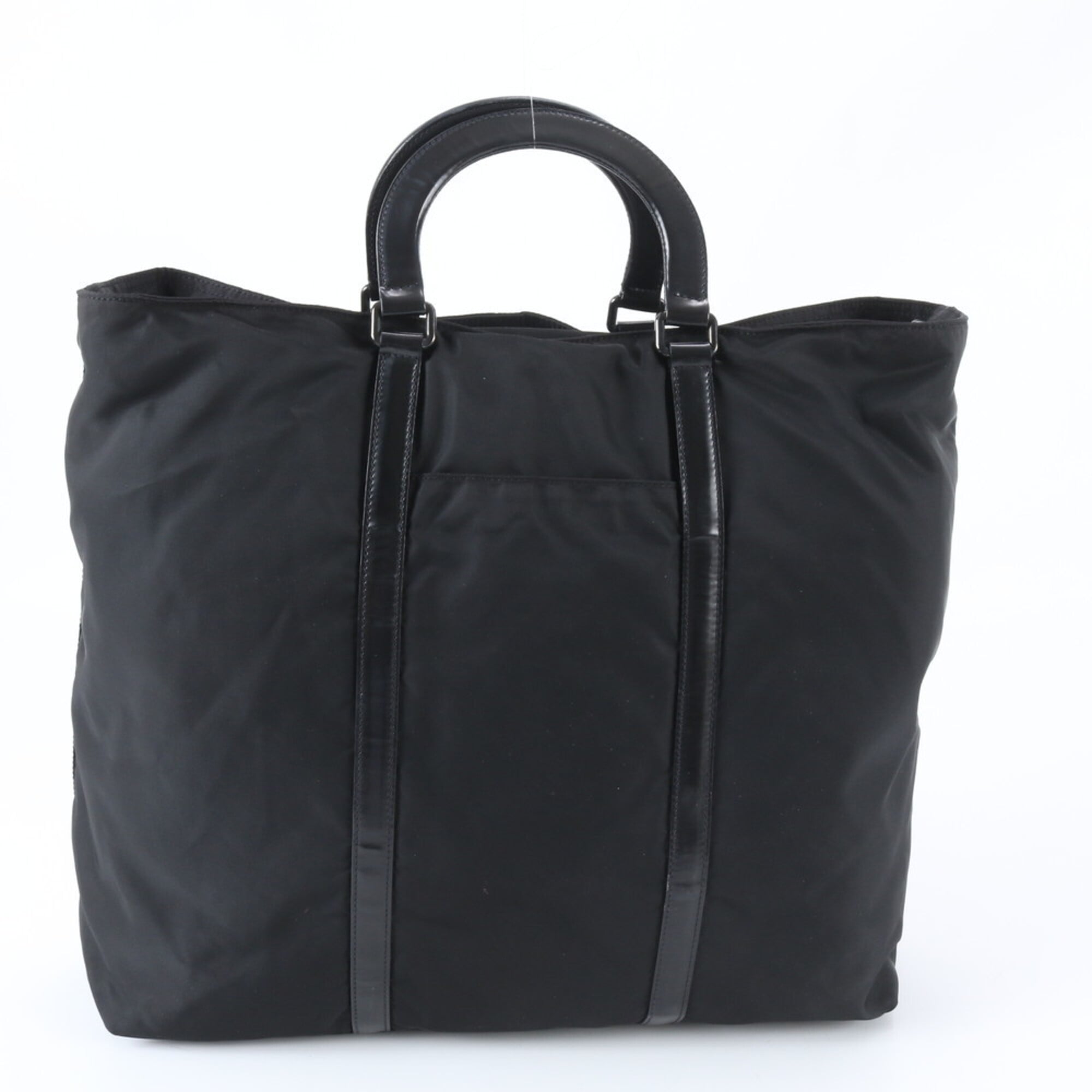 Prada Black White Nylon Leather Handbag (Pre-Owned)