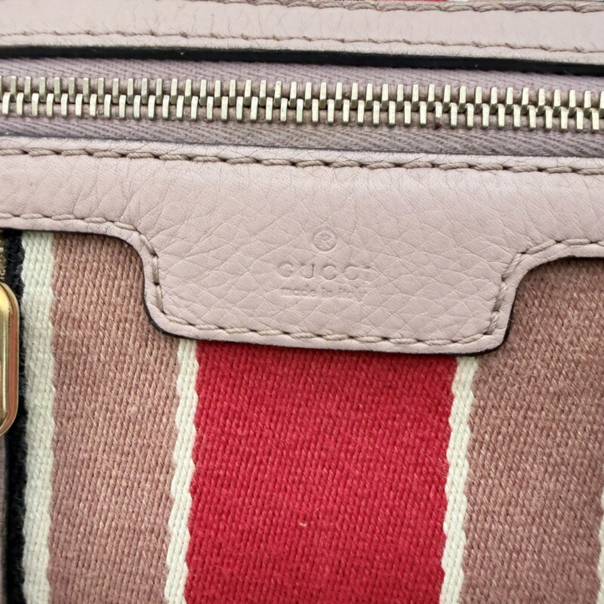 Gucci Sherry Line Beige Pink Canvas Leather Boston Bag (Pre-Owned)