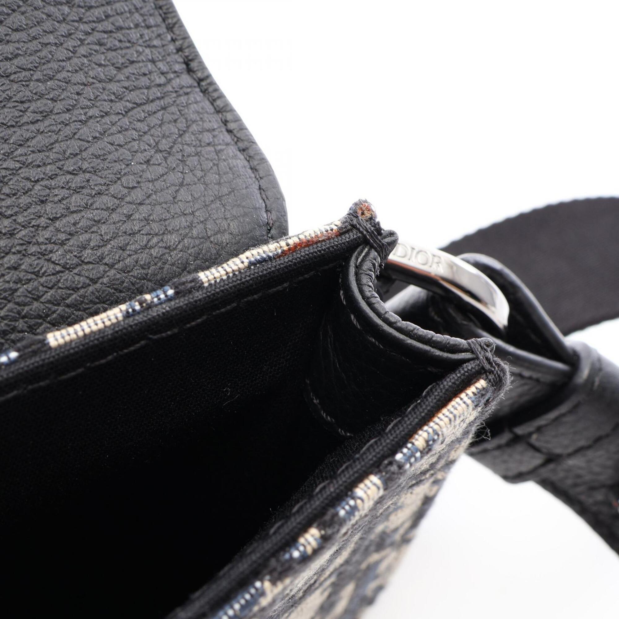 Christian Dior Beige Navy Canvas Leather Messenger Bag Saddle Bag Shoulder Bag (Pre-Owned)
