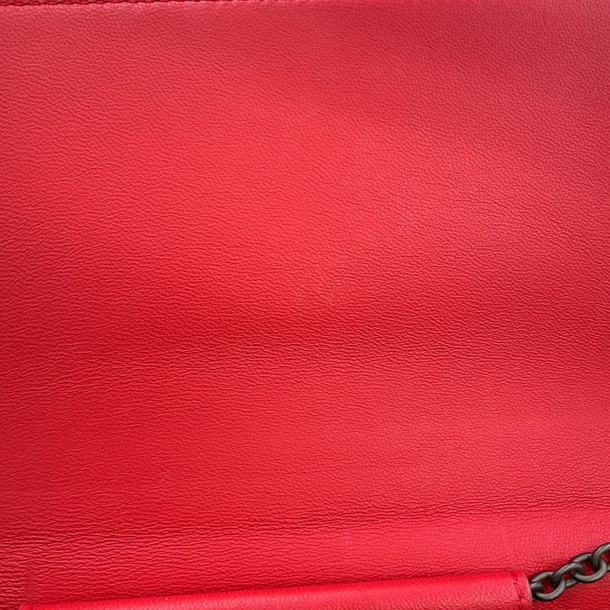 Bottega Veneta Red Color Leather Chain/Shoulder Wallet (Pre-Owned)