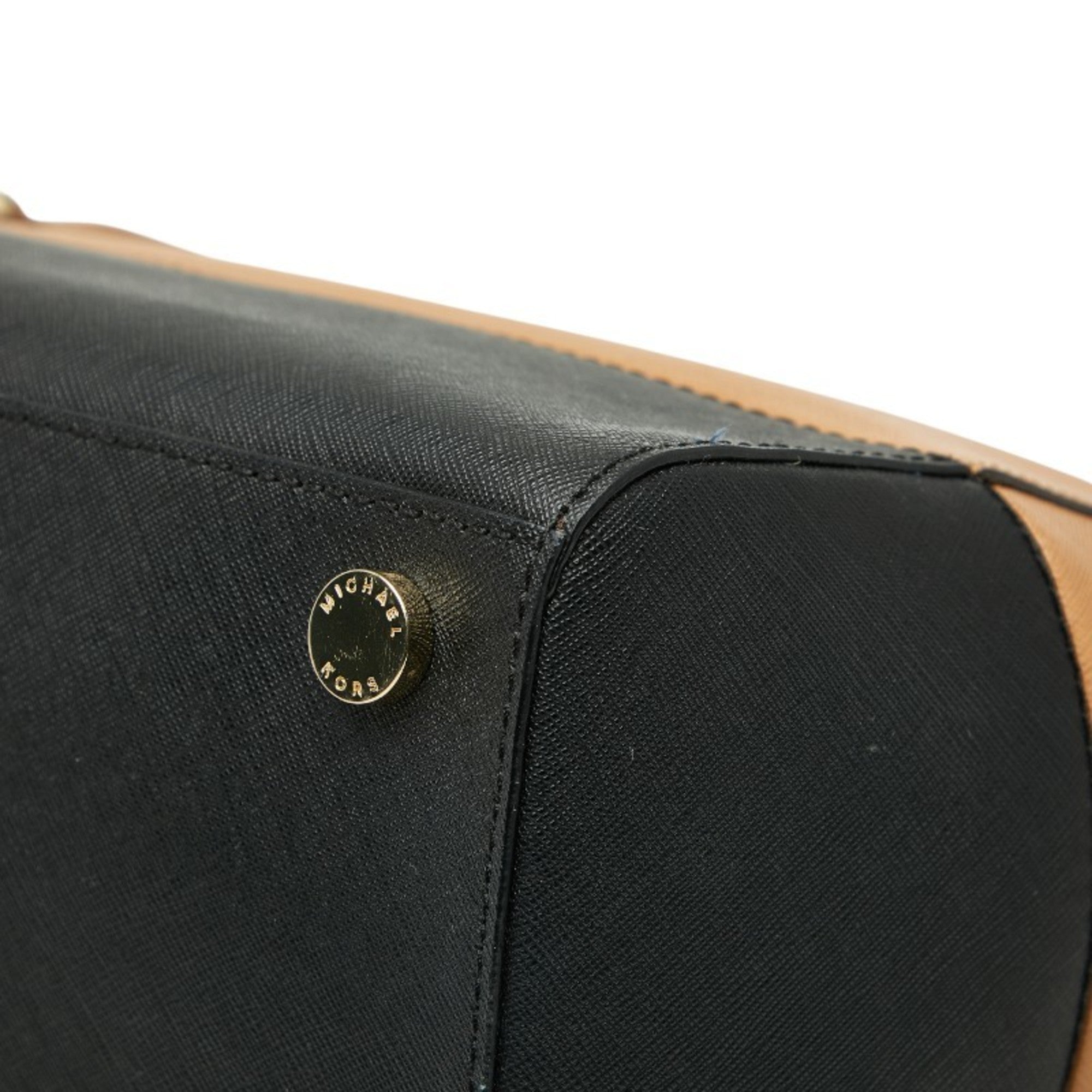 Michael Kors Beige Black Leather Shoulder Bag Tote Bag (Pre-Owned)