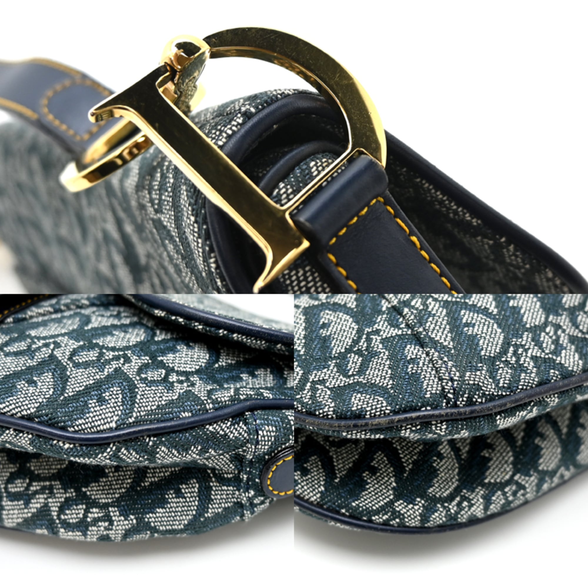 Christian Dior Blue Jacquard Saddle Bag Shoulder Bag (Pre-Owned)