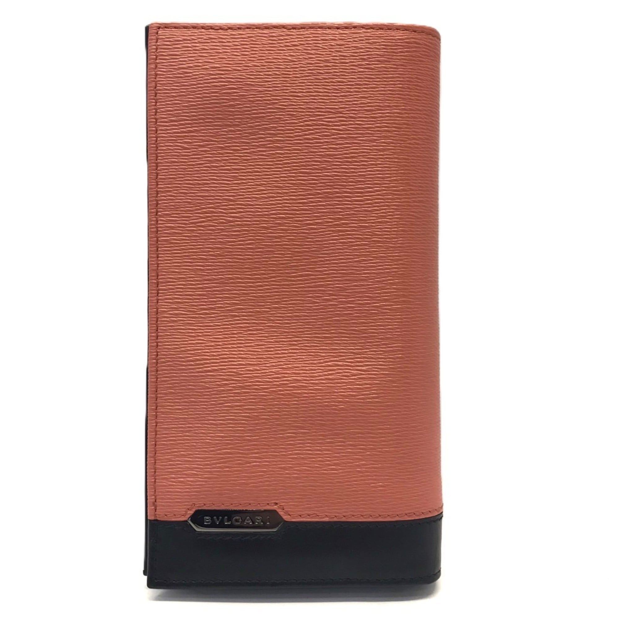 Bvlgari Orange Salmon Pink Leather Long Wallet (Bi-Fold) (Pre-Owned)