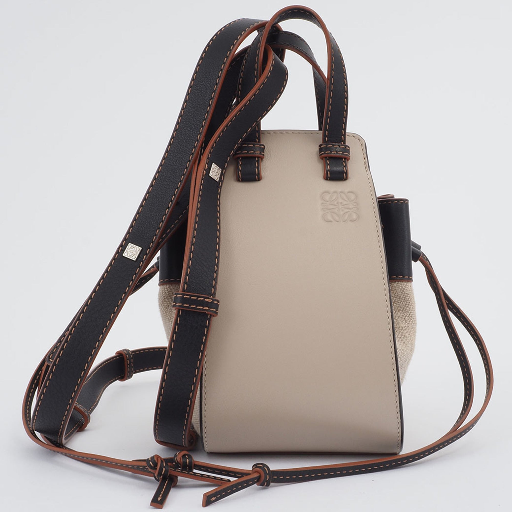 Loewe Hammock Beige Black Linen Leather Handbag Shoulder Bag (Pre-Owned)