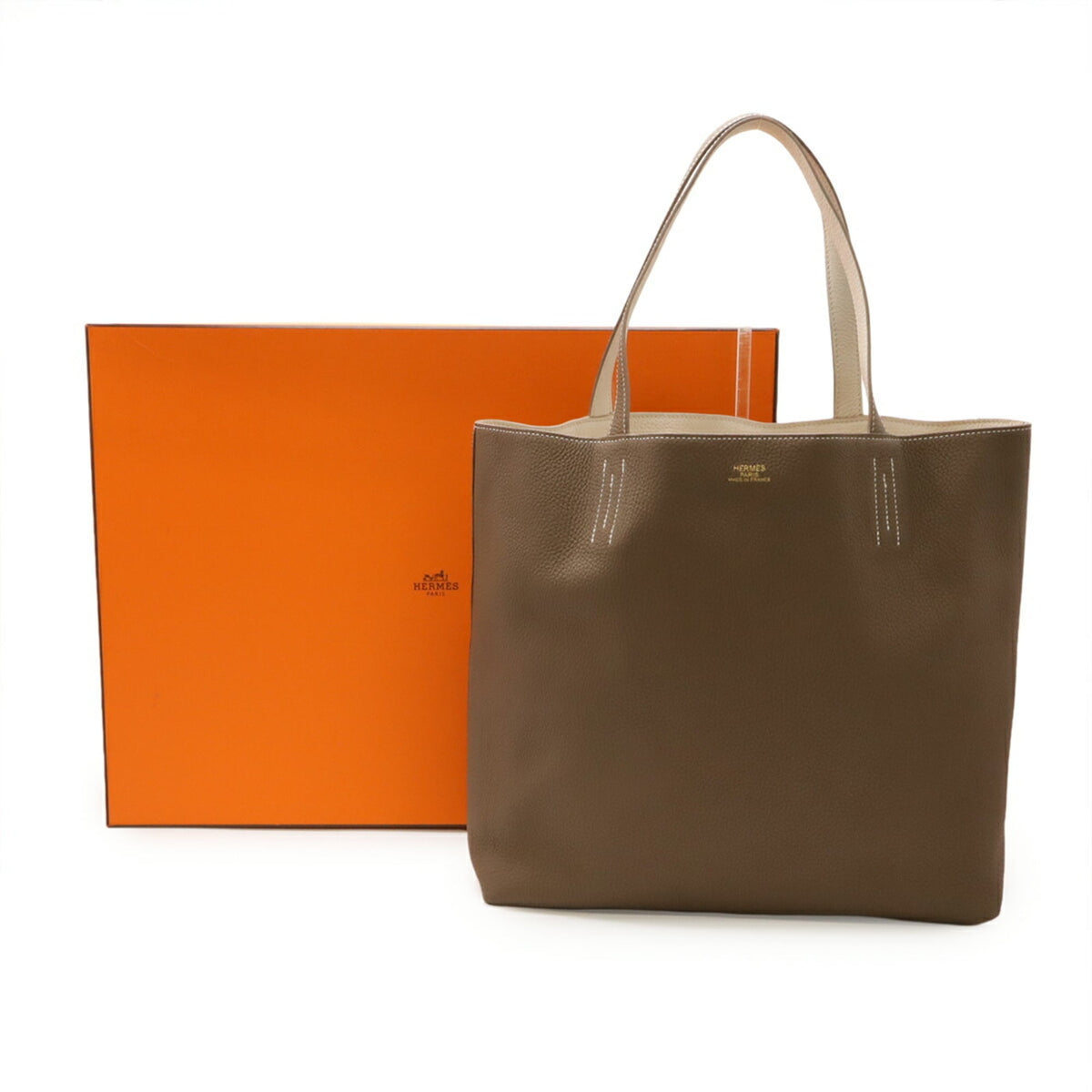 Hermes Etoupe Gray Taurillon Clemence Leather Shoulder Bag Tote Bag (Pre-Owned)
