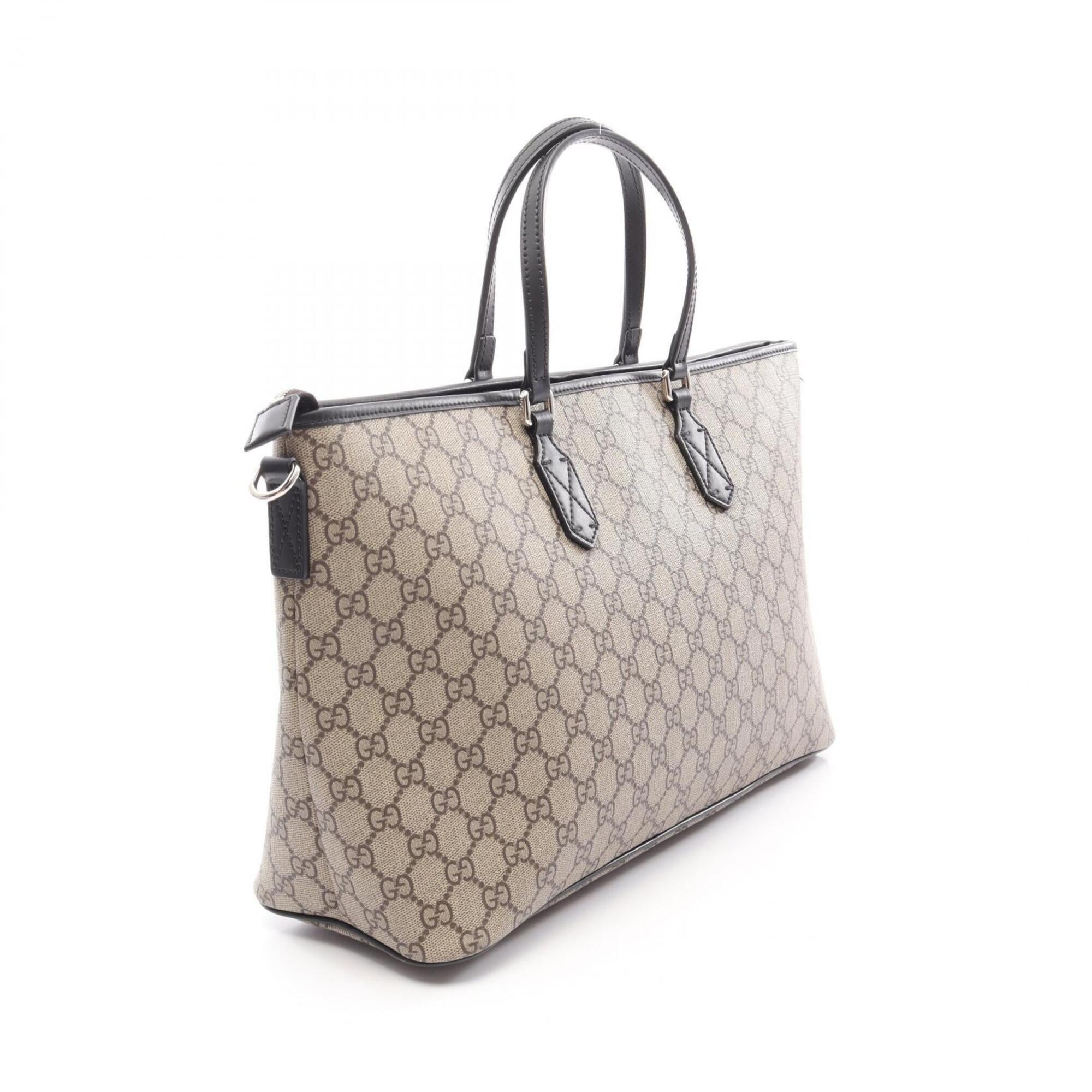 Gucci Beige Black Brown Gg Supreme Leather Handbag Tote Bag (Pre-Owned)