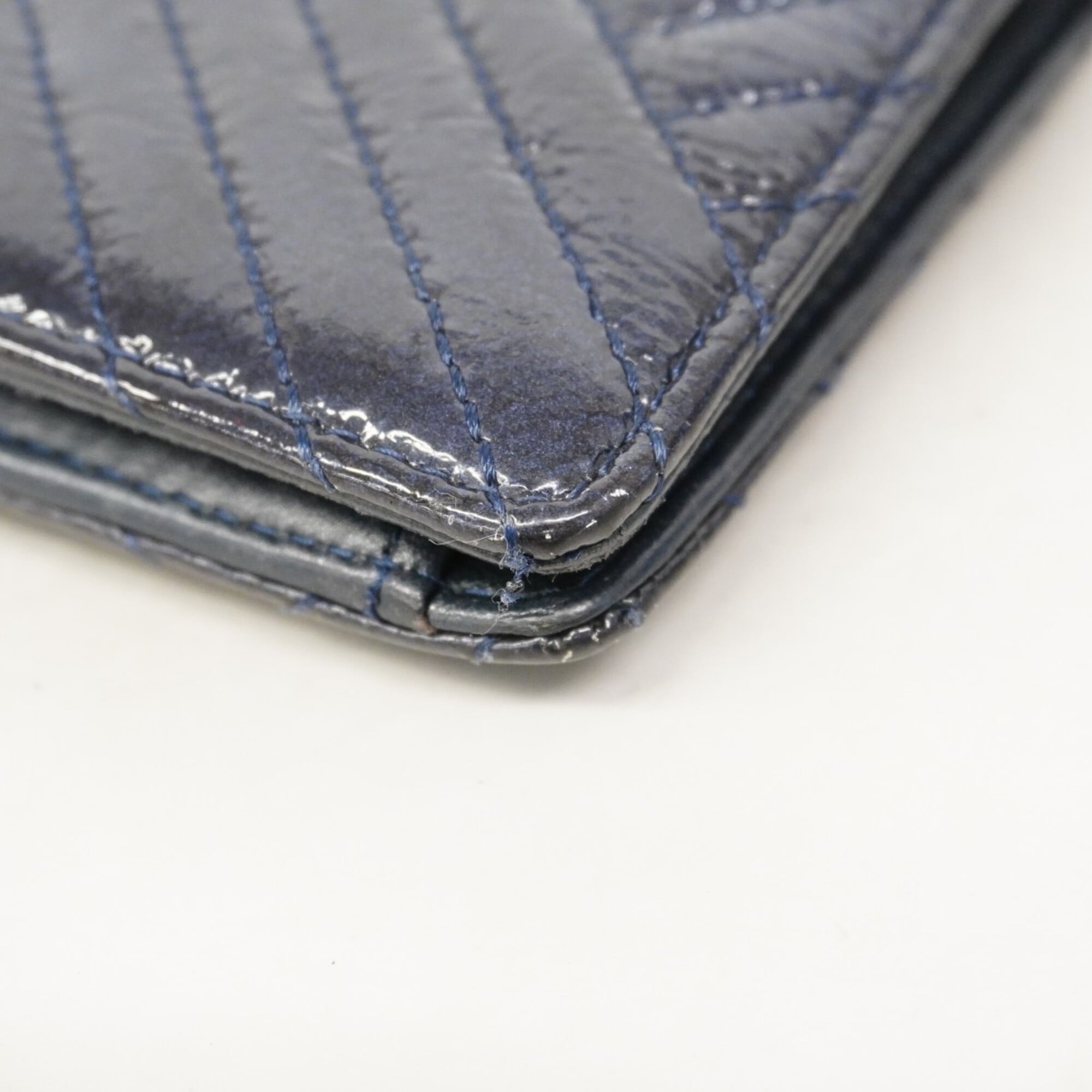 Chanel Navy Patent Leather Long Wallet (Bi-Fold) (Pre-Owned)