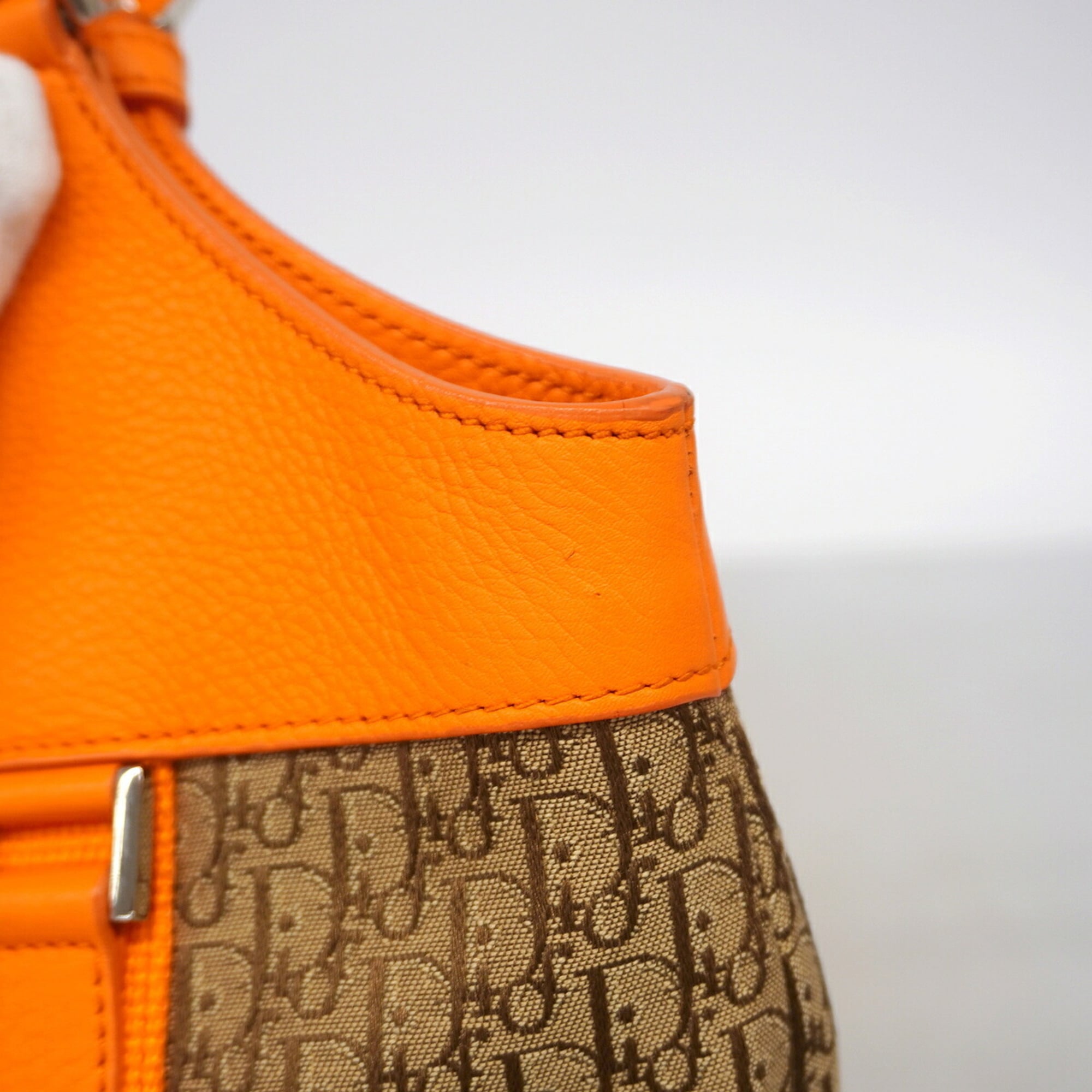 Christian Dior Brown Orange Canvas Leather Handbag (Pre-Owned)